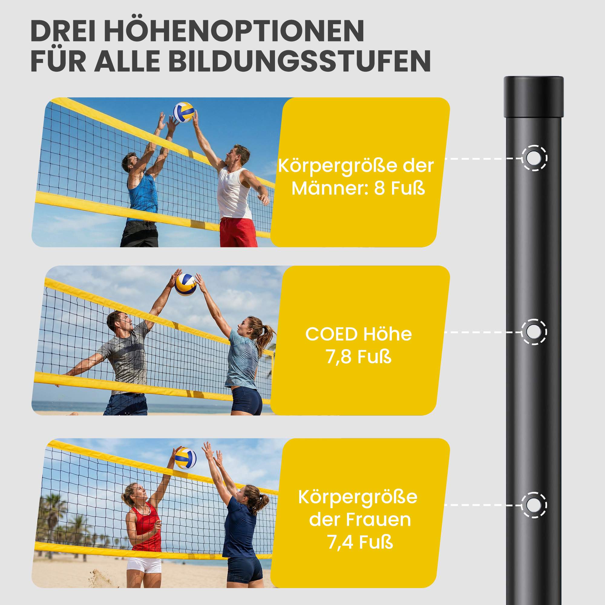 Justerbart utomhusvolleybollnätset med bärväska