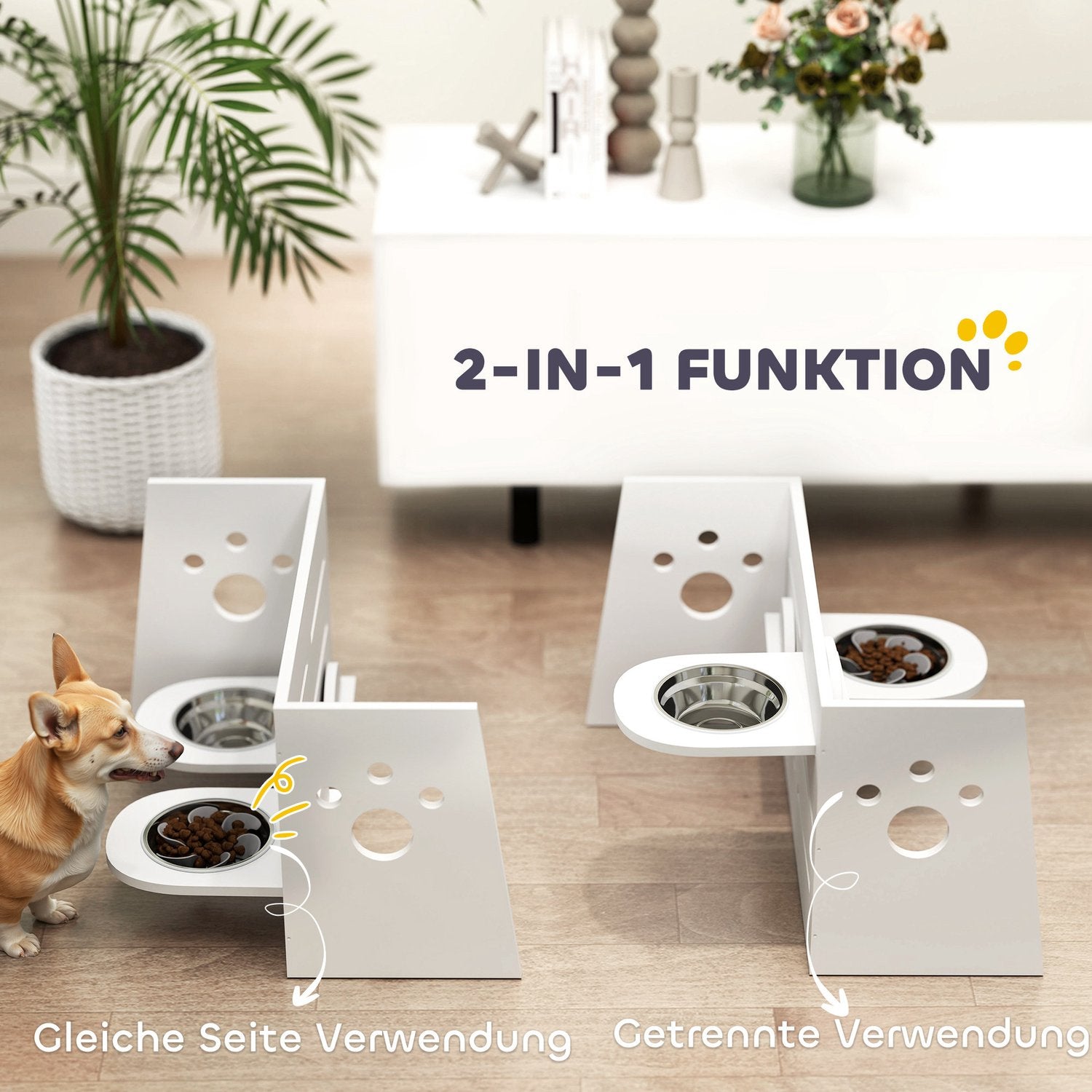 Justerbar upphöjd hundskål, 3 höjder och halkskyddsmatta