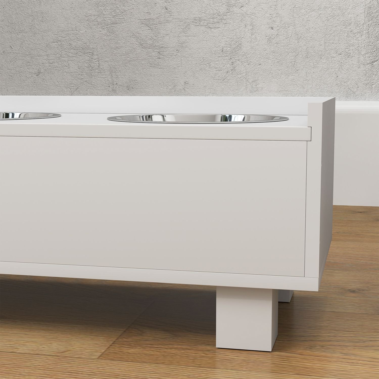 Justerbar upphöjd hundskål med förvaring – 2 skålar i rostfritt stål