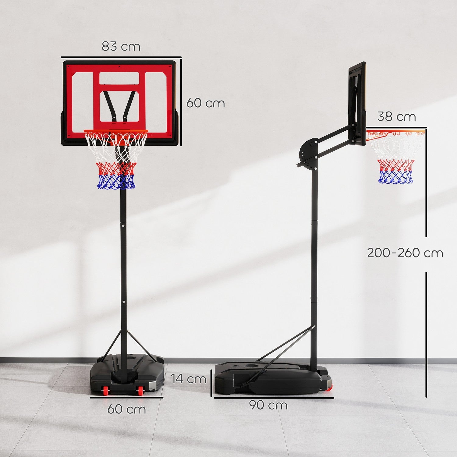 Justerbar utomhusbasketbåge för barn, 200-260 cm