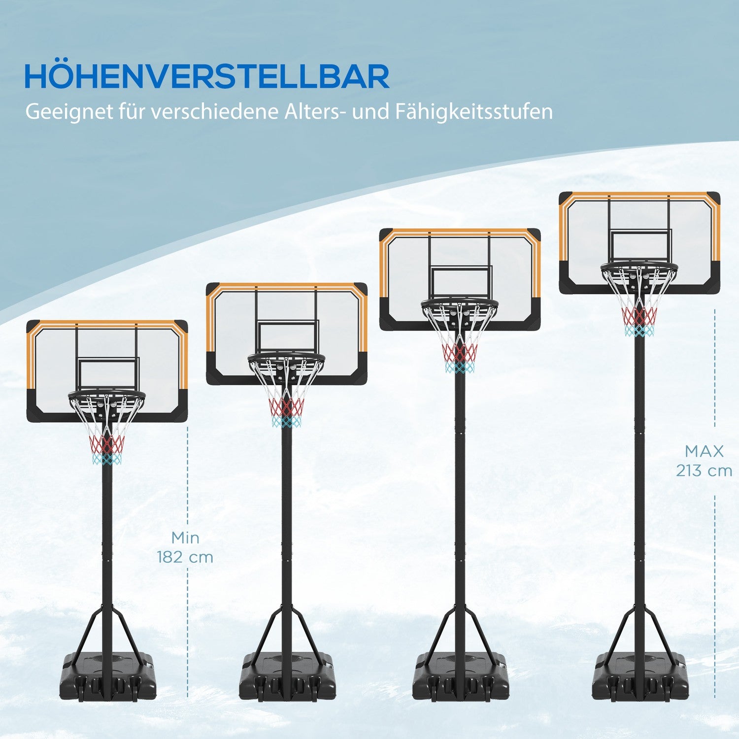 Justerbar utomhusbasketbåge med hjul – 182-213 cm