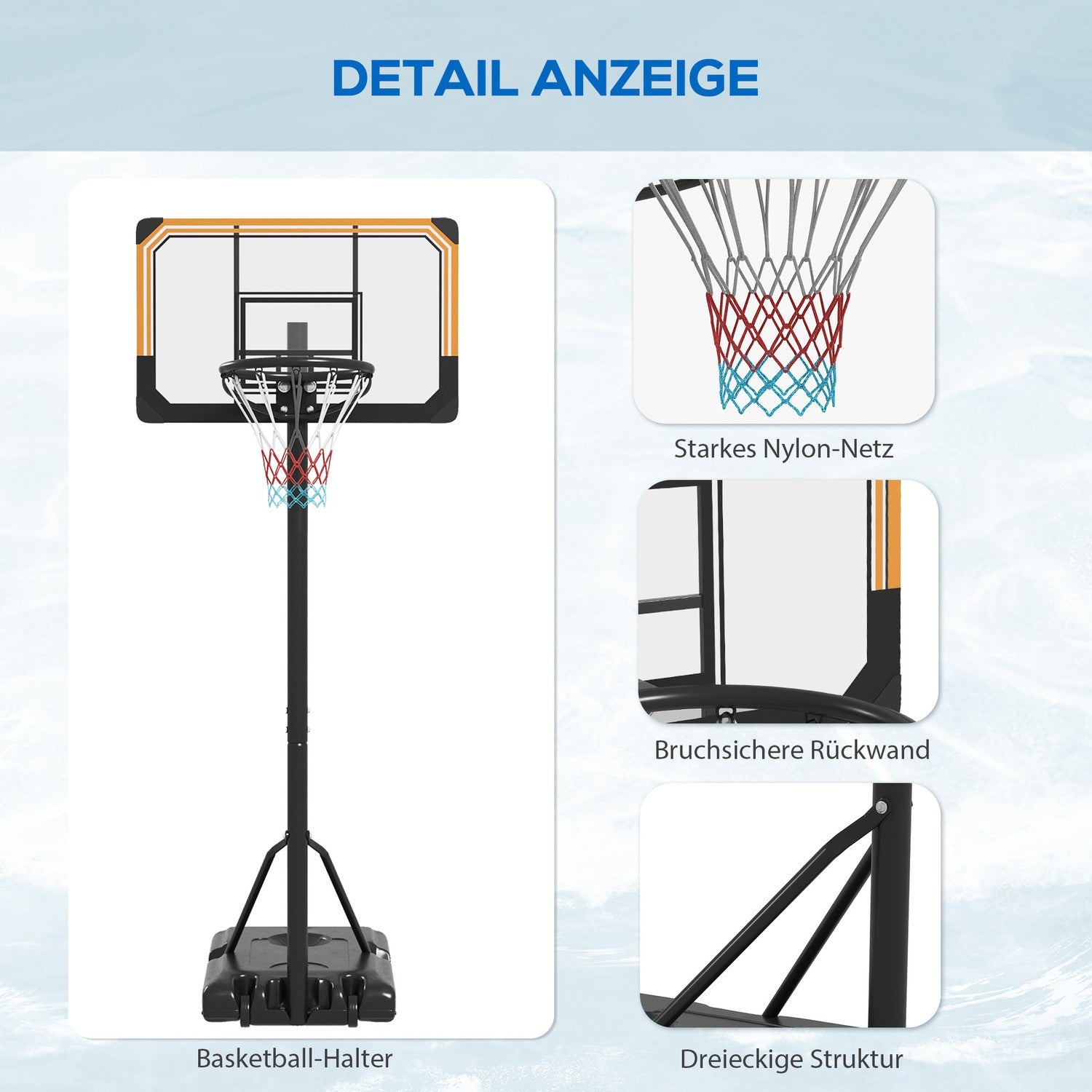 Justerbar utomhusbasketbåge med hjul – 182-213 cm
