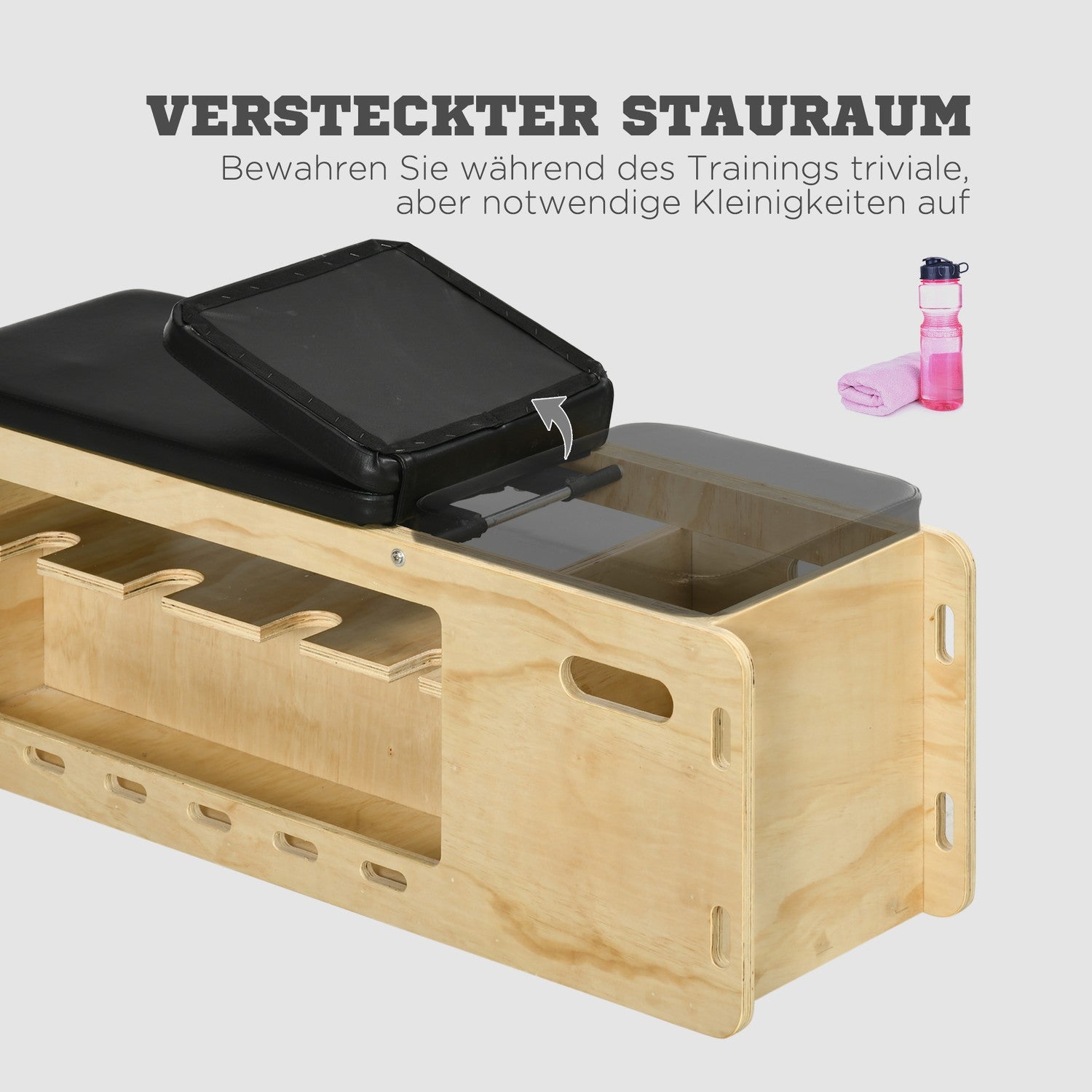 Justerbar viktbänk med förvaringsbox, motståndsband