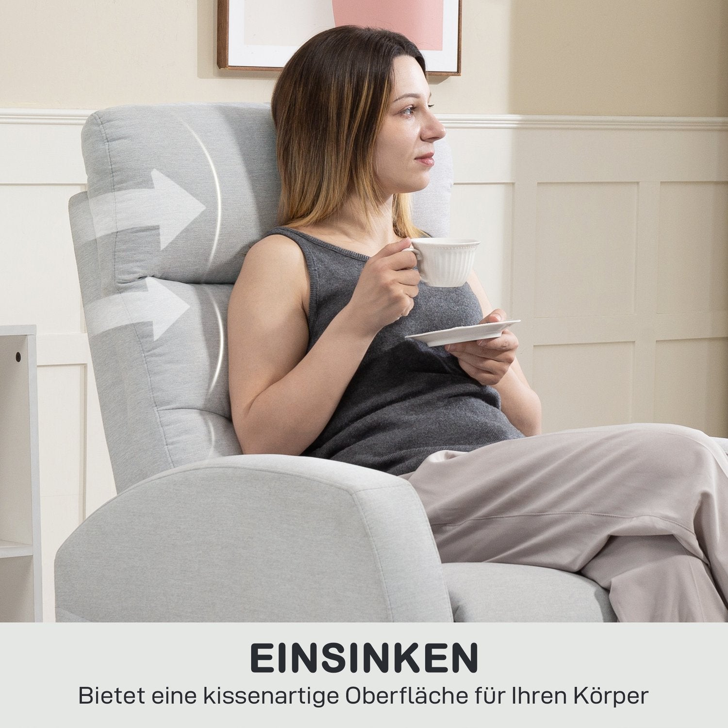 Justerbar vilstol med fotstöd, ljusgrå tyg