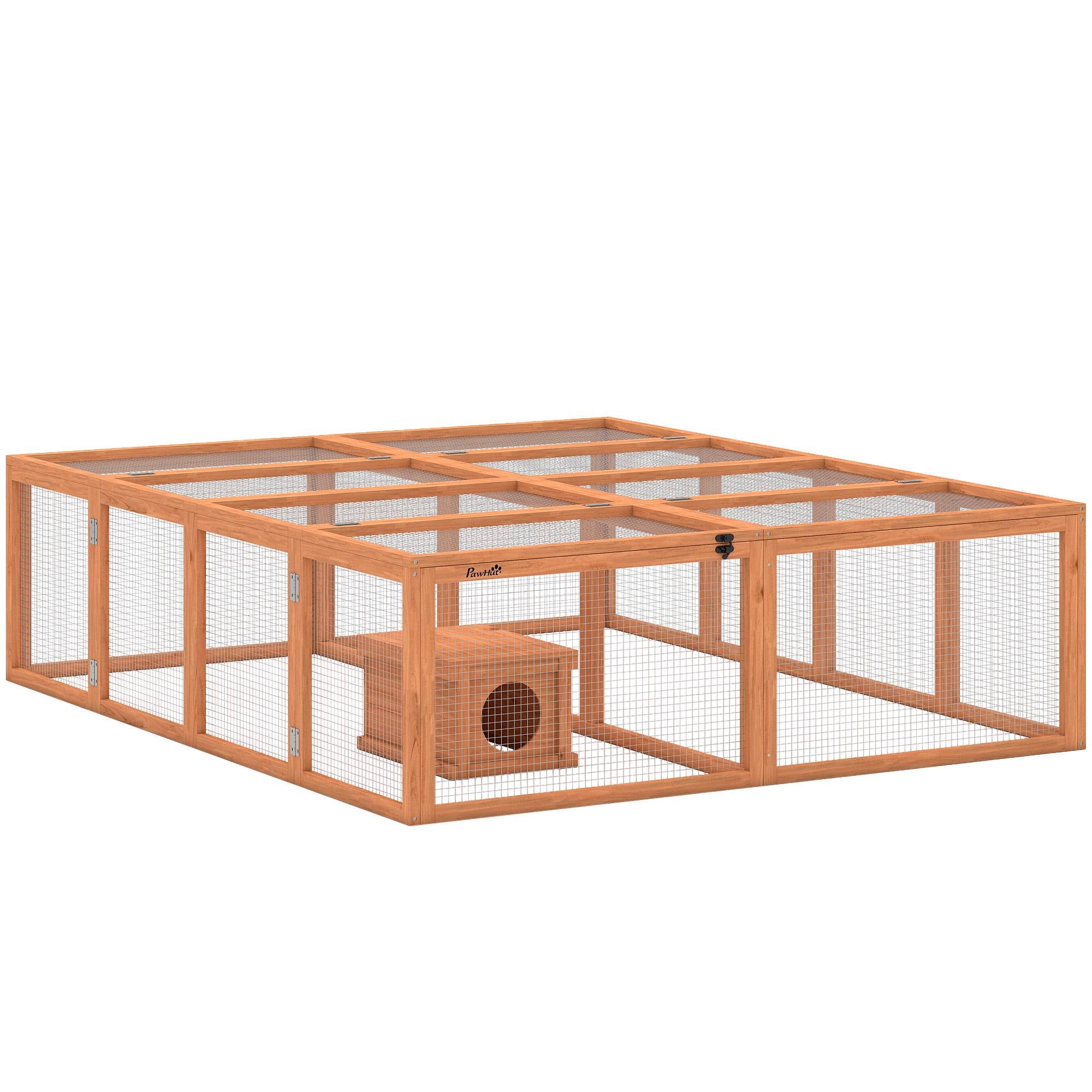 Kaninbur med stor gård, modulär design, trä