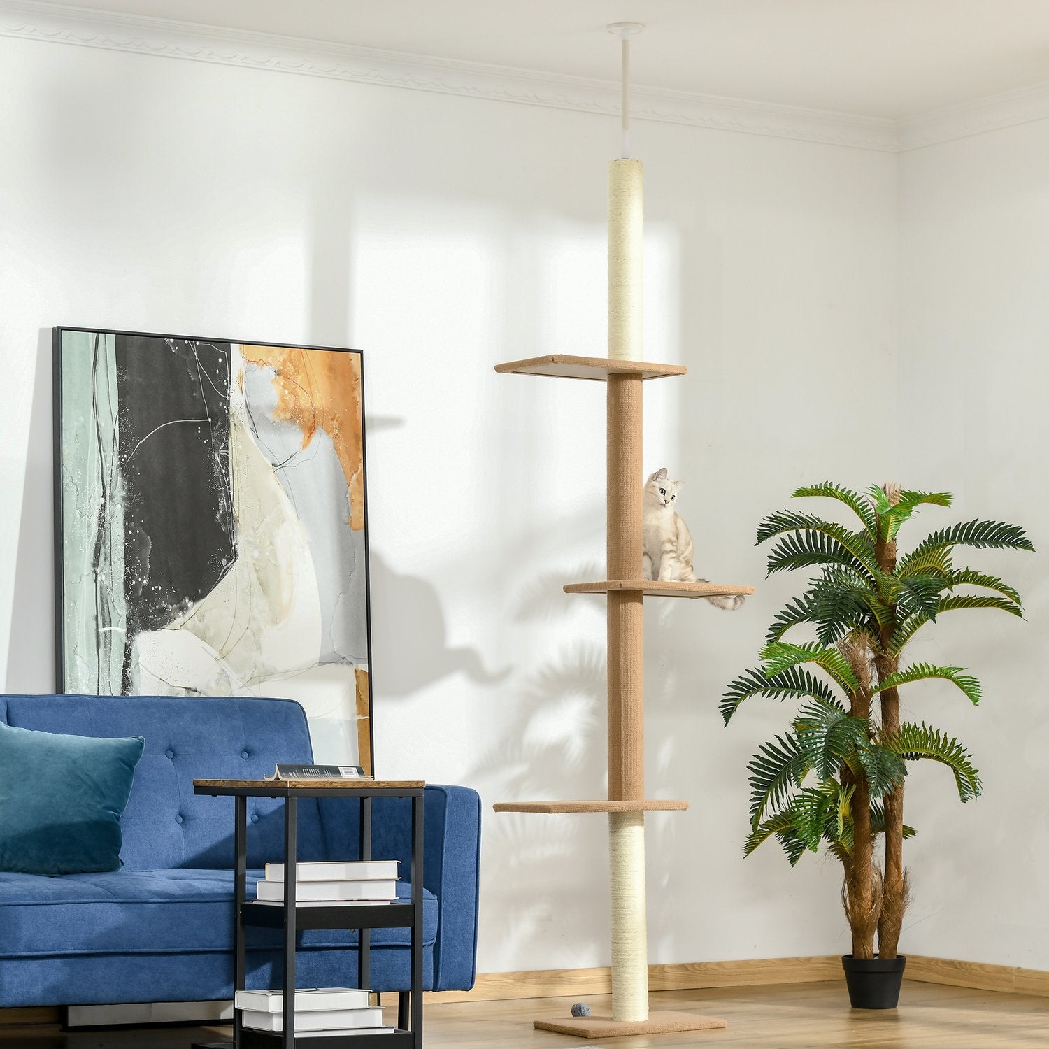 Kattklätterträd, höjdjusterbar skrapstolpe, kaki