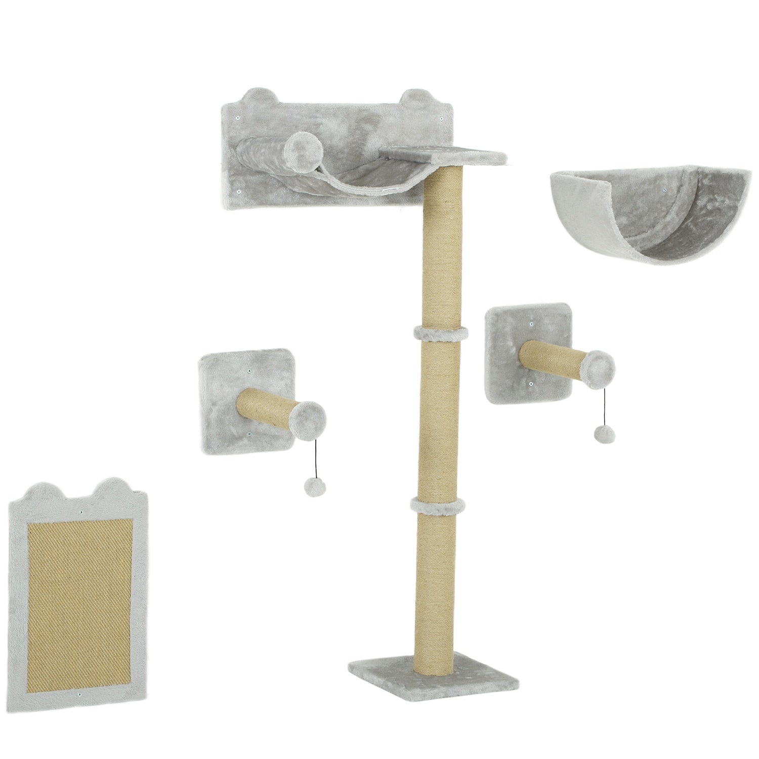 Cat Climbing Wall Set – 5 st, skrapstolpar & hängmatta