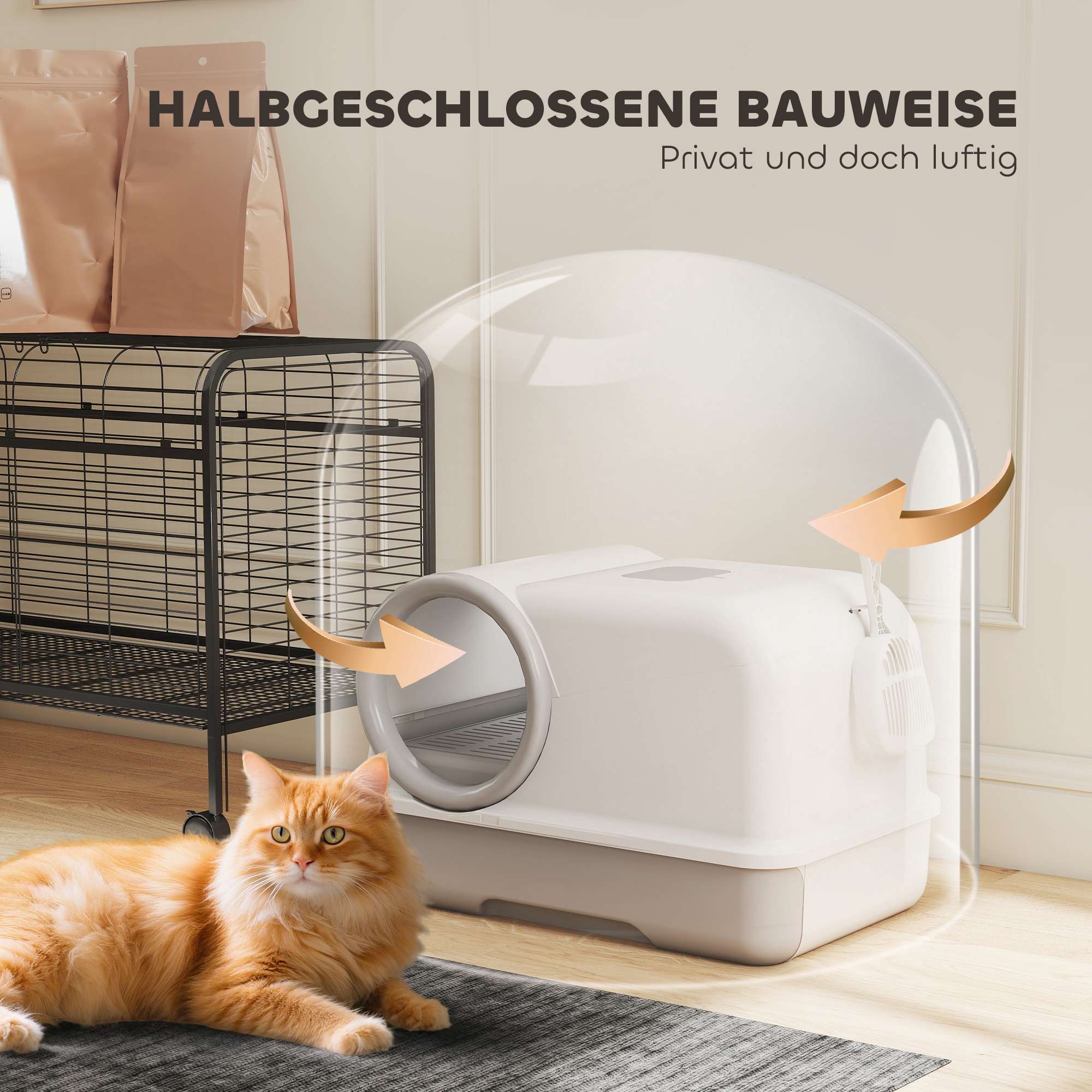 Kattlåda med låda och kolfilter, plast