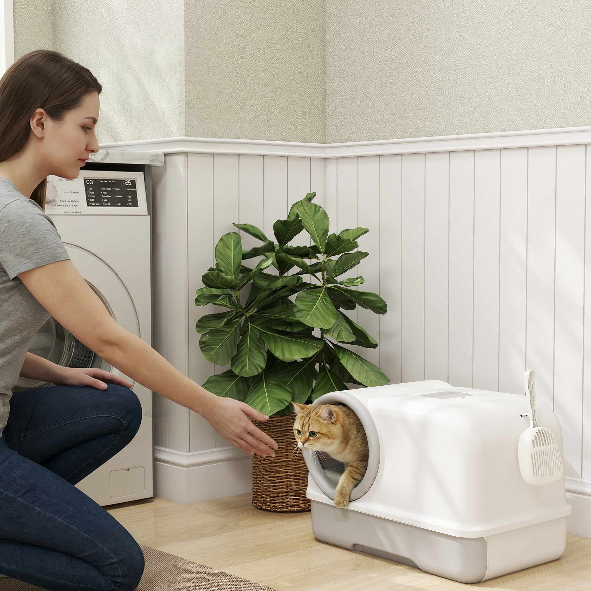 Kattlåda med låda och kolfilter, plast