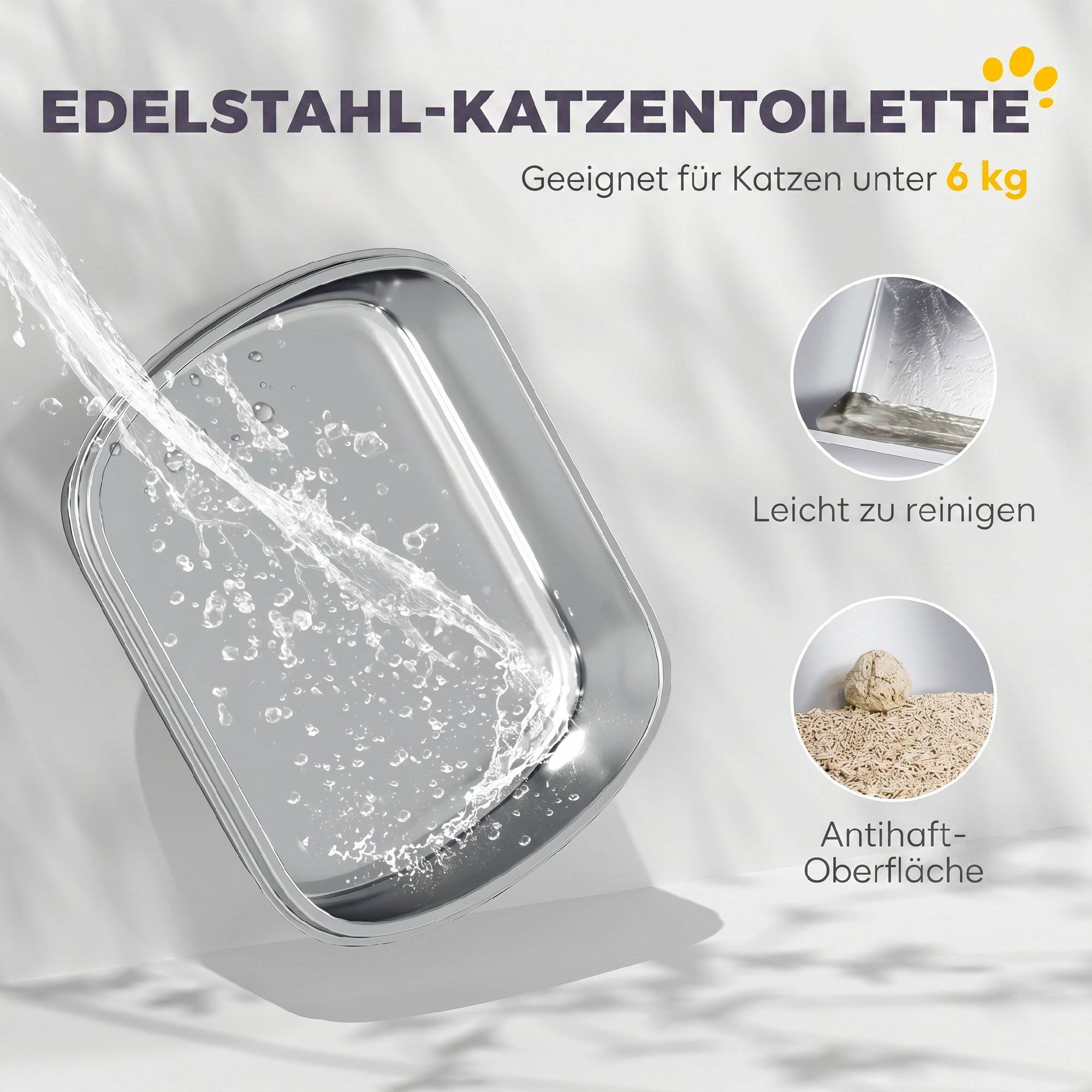 Kattlåda med lock i rostfritt stål, skopa, mörkgrå