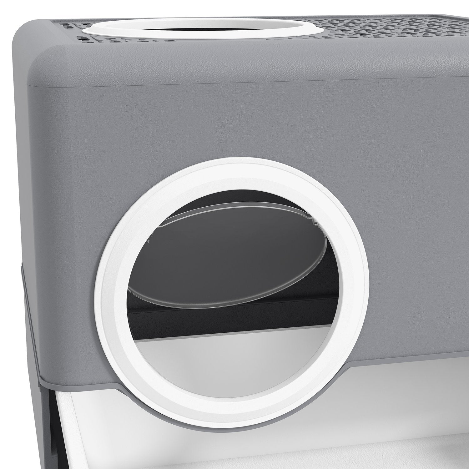 Kattlåda med lock & skopa, dubbla utgångar, grå 52x41x38,5 cm