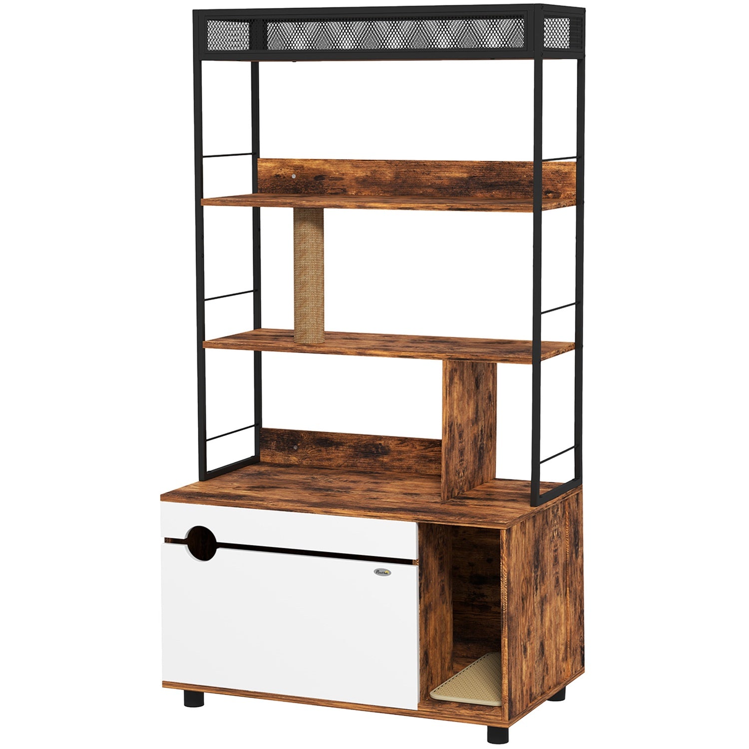 Kattskåp med hylla och skrapstolpe