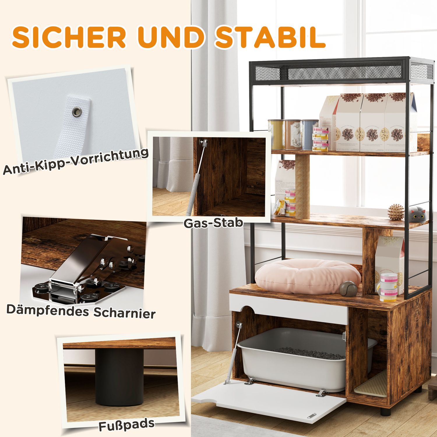 Kattskåp med hylla och skrapstolpe