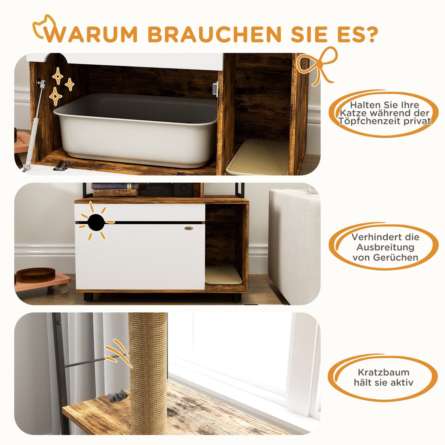 Kattskåp med hylla och skrapstolpe