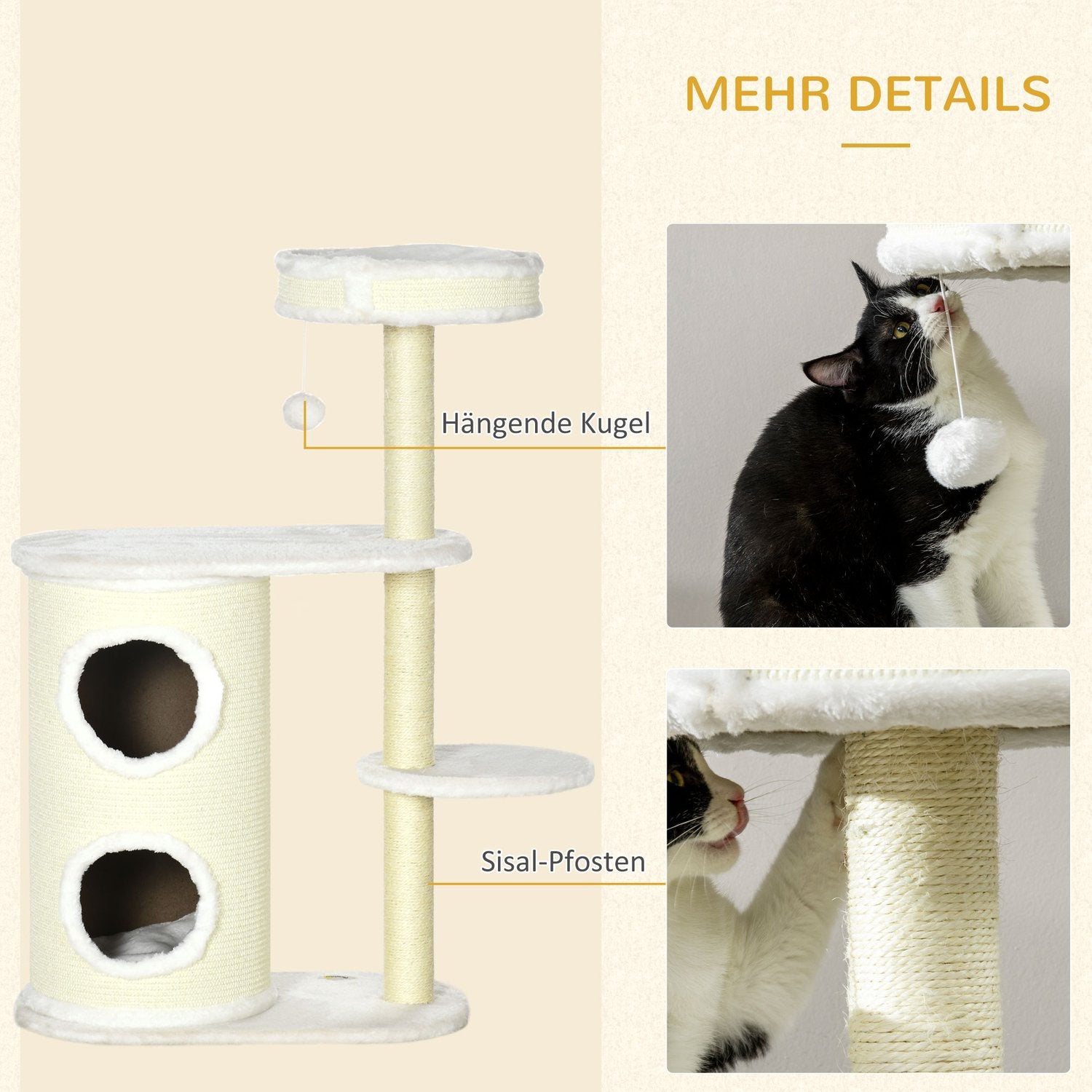 Kattskrapstolpe 100 cm med fat, sisal, lekboll