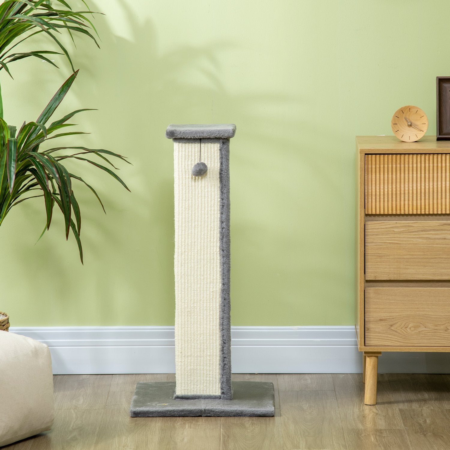 Kattskrapstolpe, 81 cm sisal, grå och kräm med lekboll