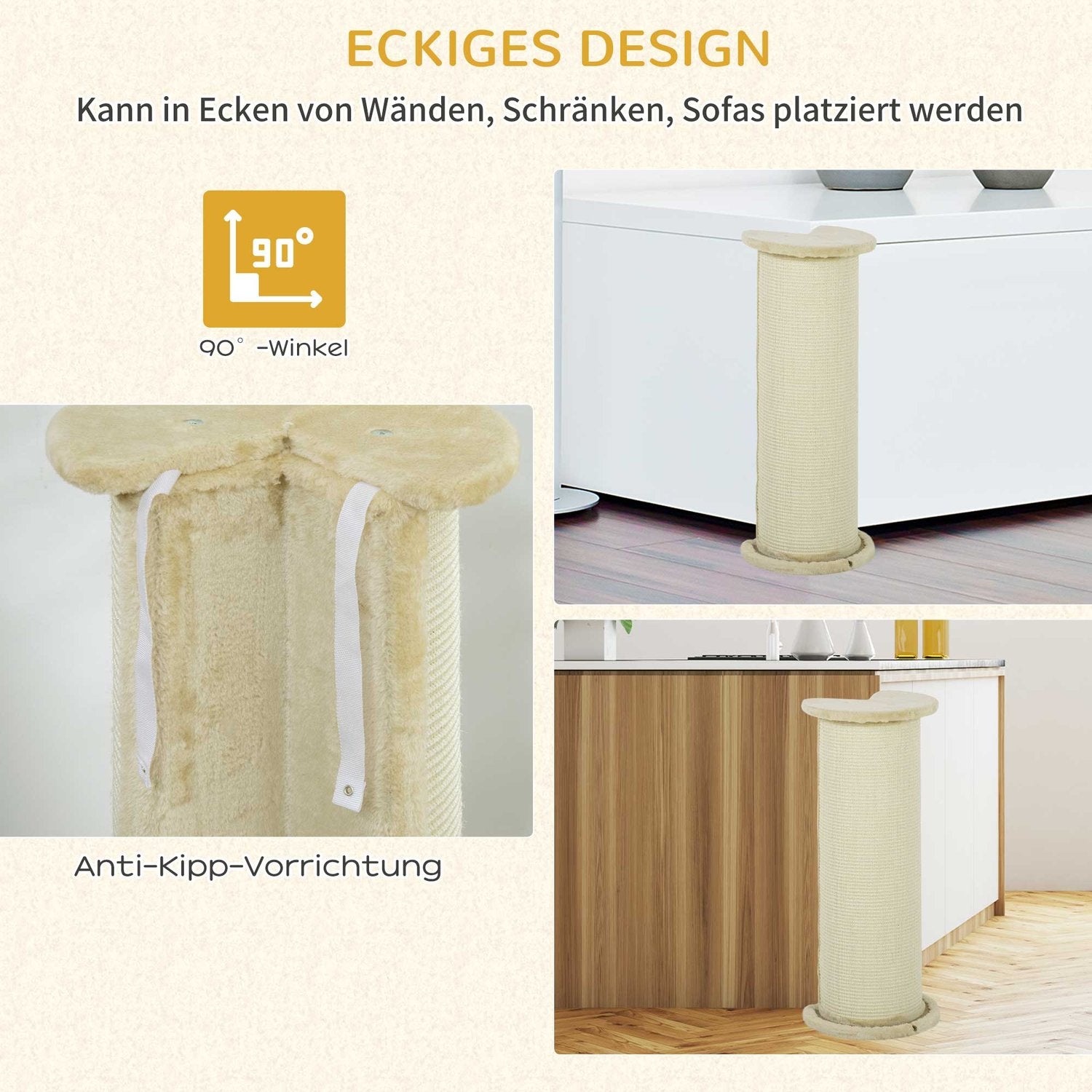 Kattskrapstolpe, 85 cm, sisalrep, plyschkräm