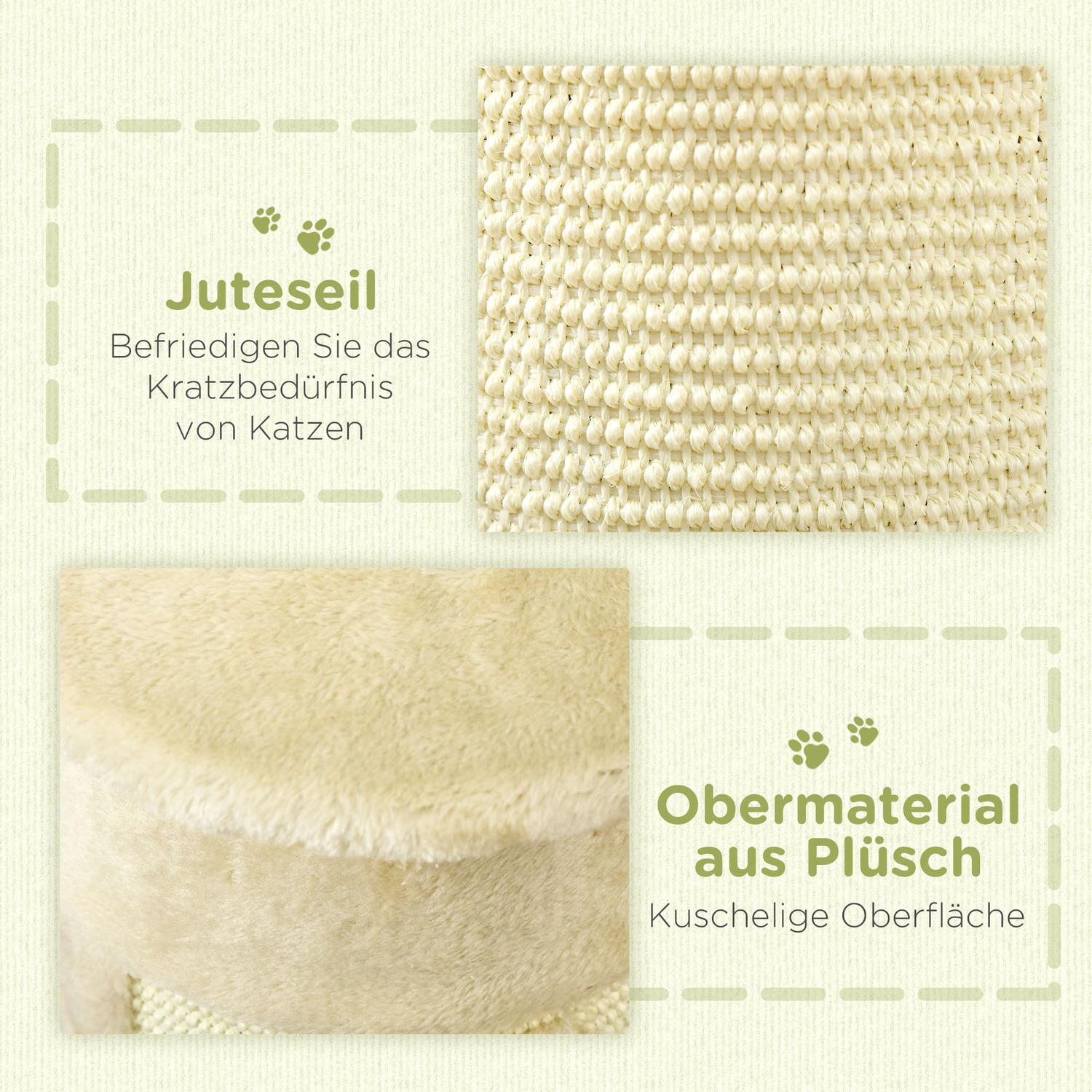 Kattskrapstolpe med boll – 58 cm sisal, gräddvit