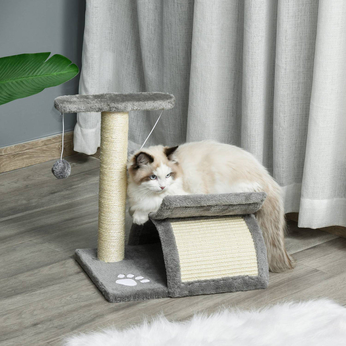 Kattskrapstolpe med lekboll, 40x30x43 cm, ljusgrå