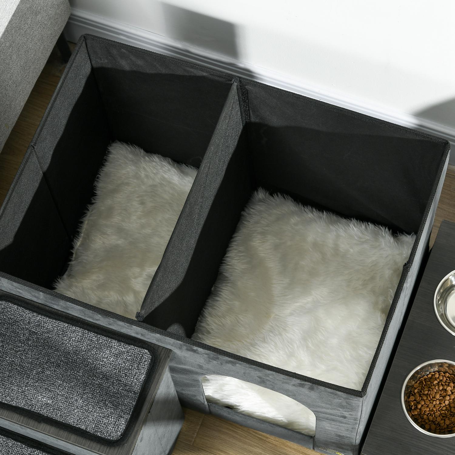 Kattsäng med 2 skålar i rostfritt stål, grå, upp till 8 kg