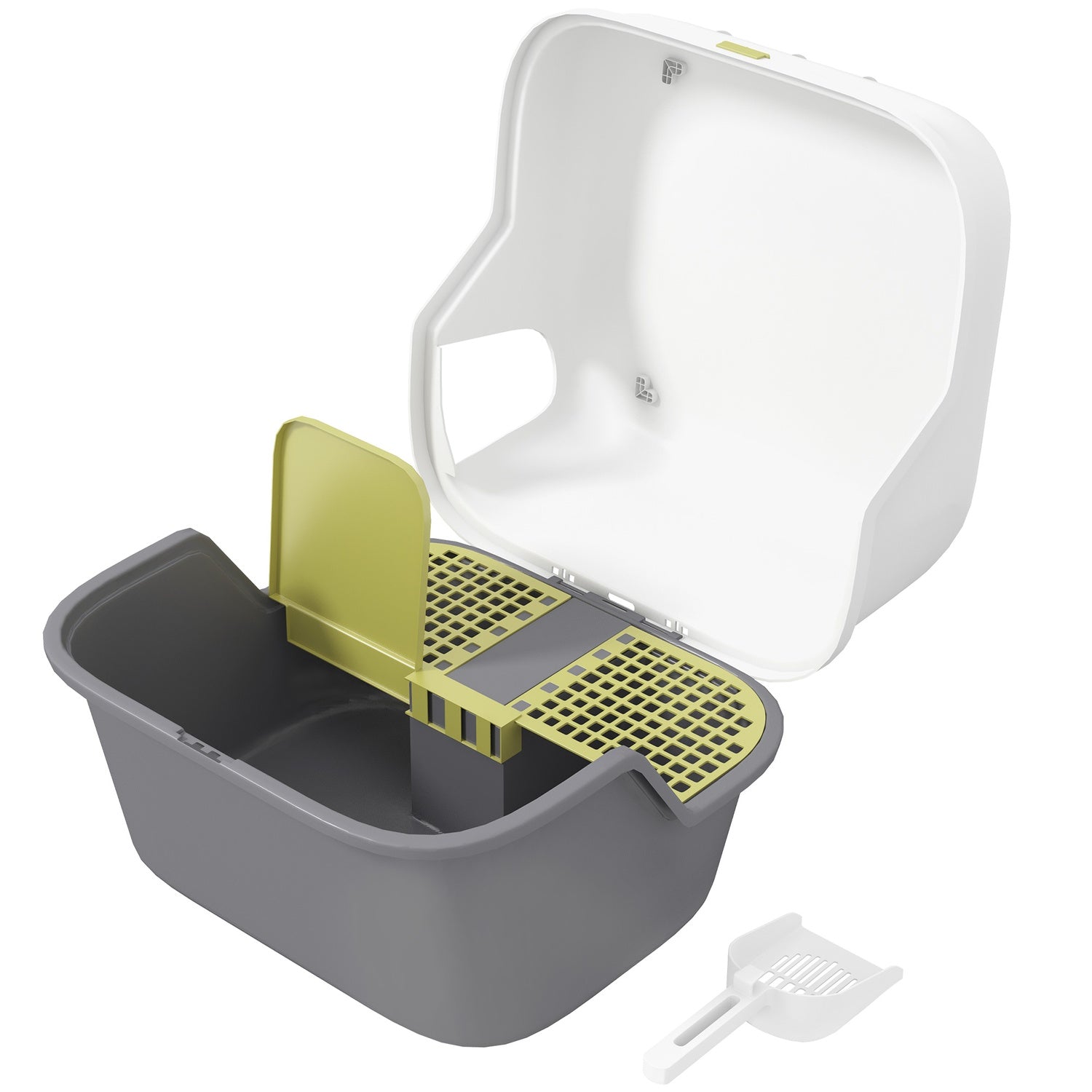 Kattlåda med lock & sil, inomhus, plast, kräm