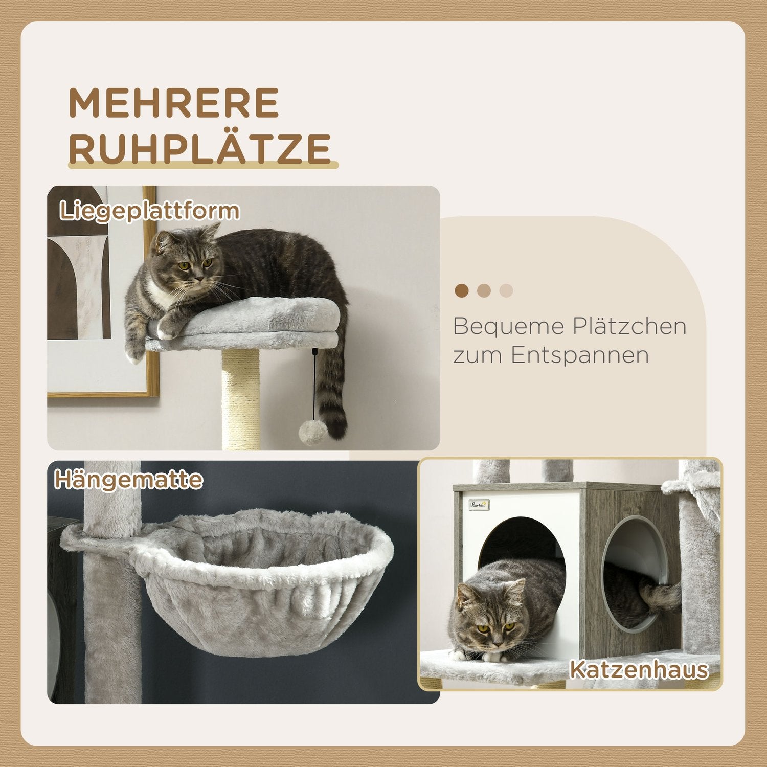 Kattträd 141,5 cm med grotta, lekboll, säng och sisal