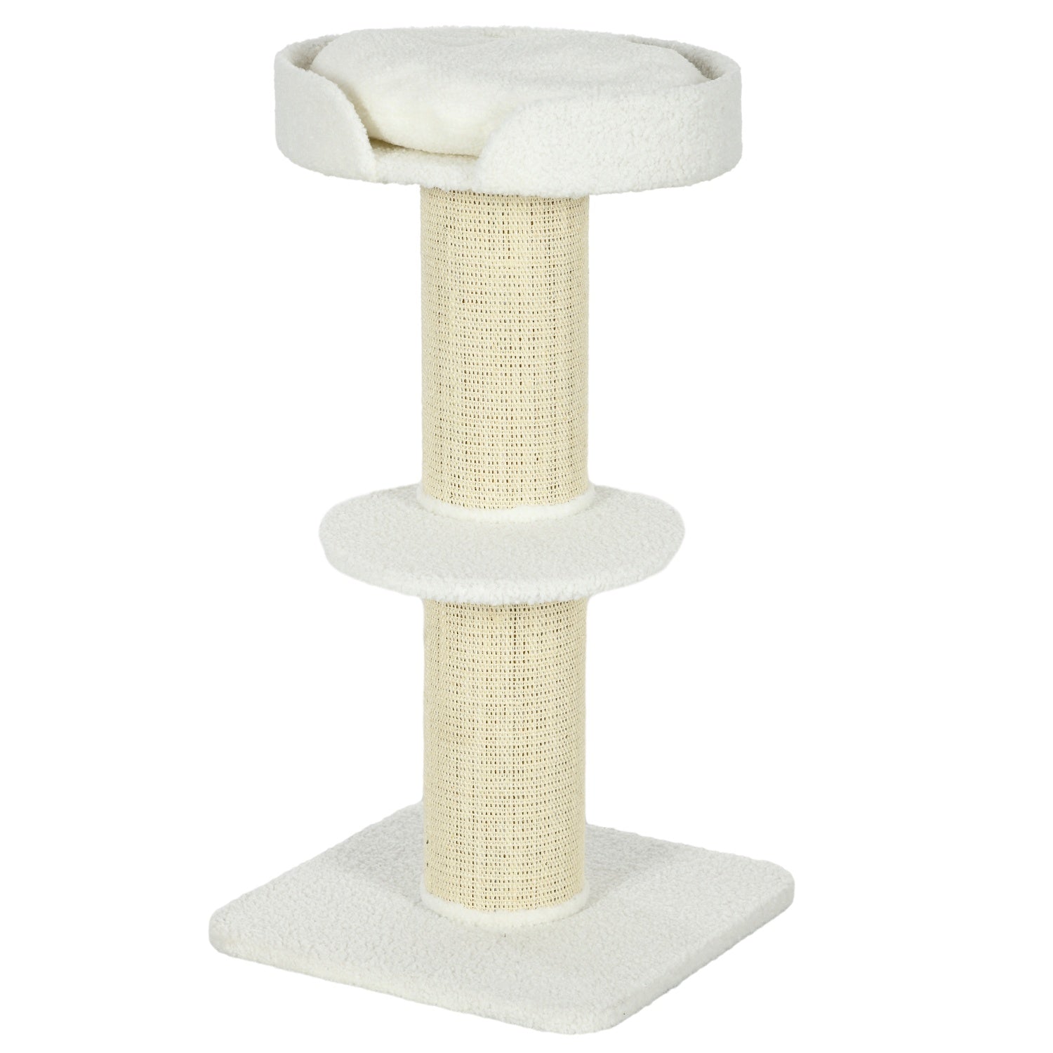 Kattträd 91cm lekträd med kattbädd, plattform lammullscreme