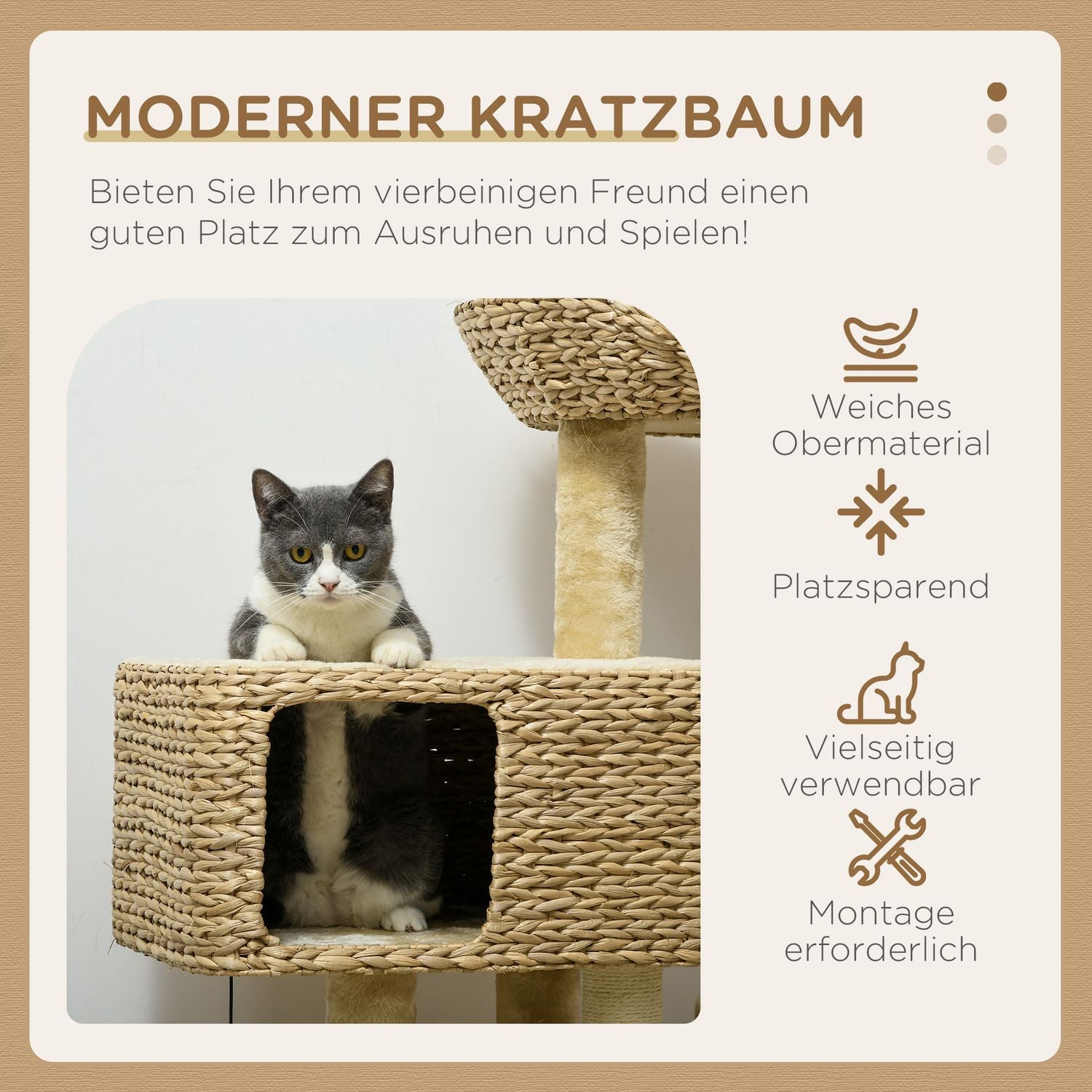 Kattträd 98cm med Sisal, 2 bäddar, Toy Ball, Beige