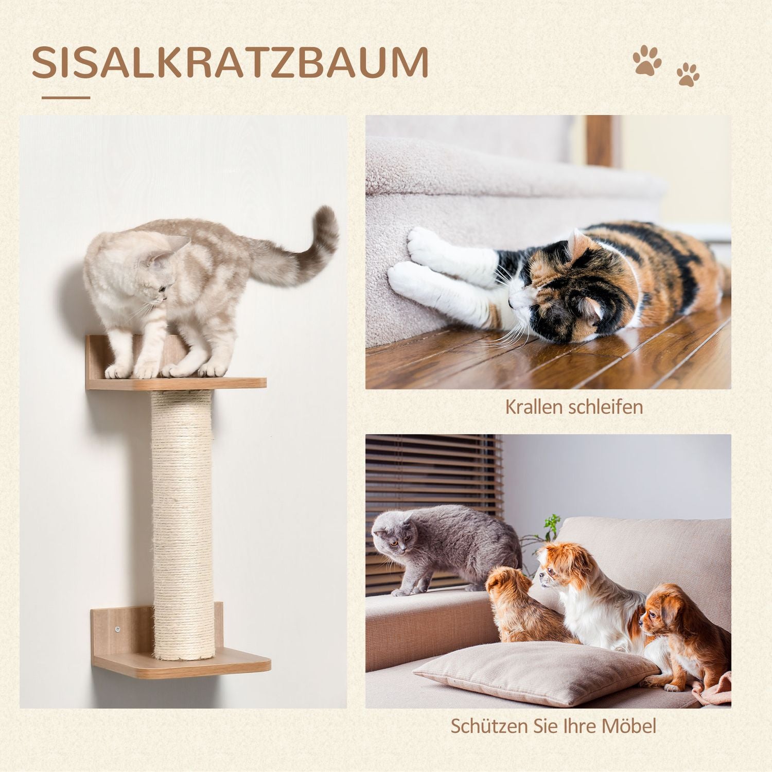 Kattträd med skrapstolpe & hängmatta, sisal & tall