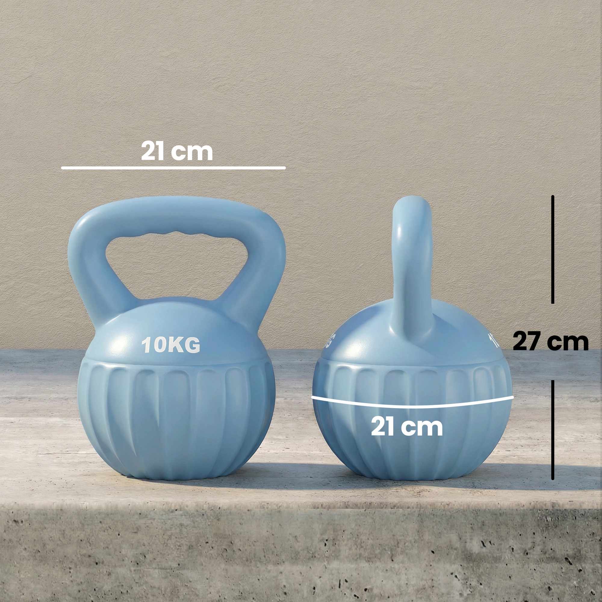 Kettlebell 10 kg, sandfylld, halkfritt grepp, blå