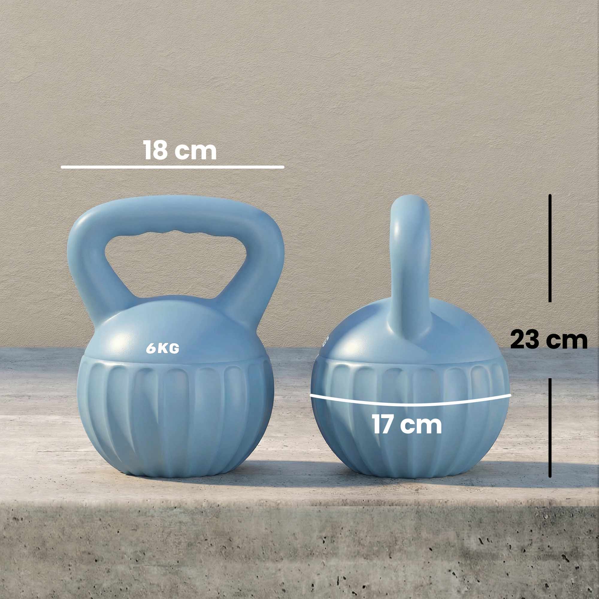 Kettlebell 6kg sandfylld, halkfritt grepp, blå