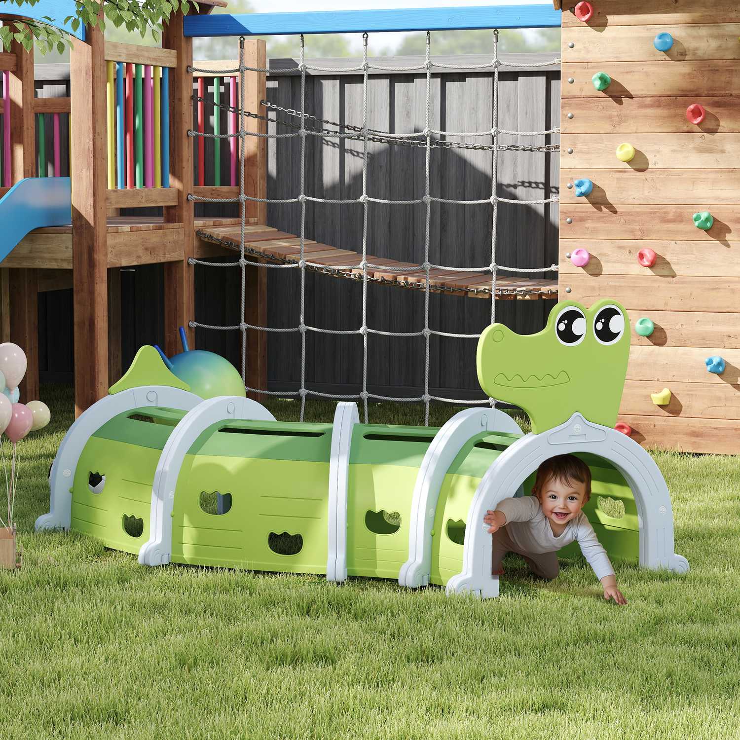 Kids Crawling Tunnel – Crocodile Design, 194 cm, inomhus/utomhusbruk