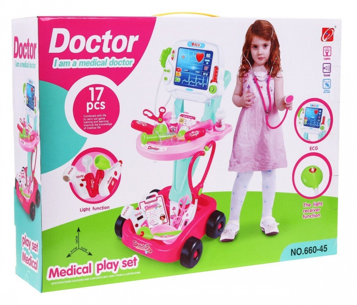 Kids Doctor Playset med vagn, ljus och ljud