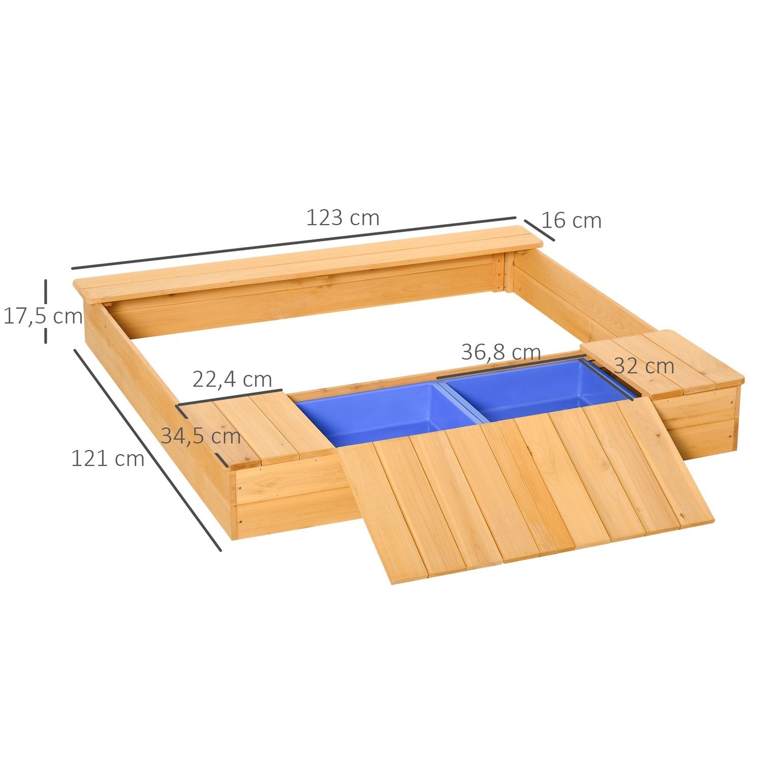 Sandlåda Dammtätt Tak I Trä 2 Förvaringslådor 3-6 År 125X121X17,5Cm