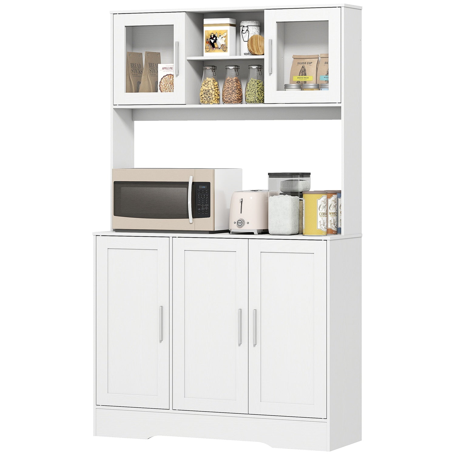 Köksskåp, skandinavisk design, 4 skåp, justerbara hyllplan, glasdörrar, öppen yta, spånskiva, MDF, vit