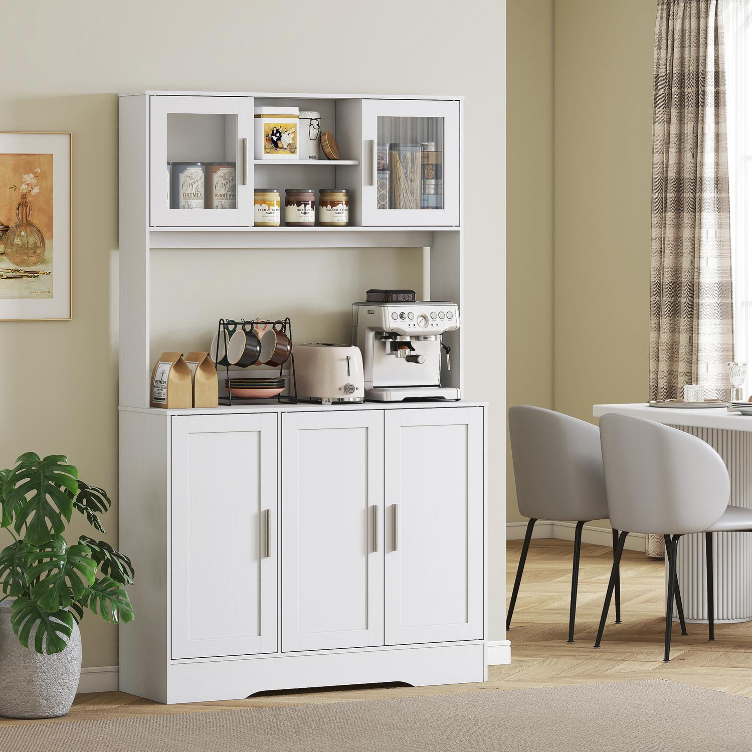 Köksskåp, skandinavisk design, 4 skåp, justerbara hyllplan, glasdörrar, öppen yta, spånskiva, MDF, vit