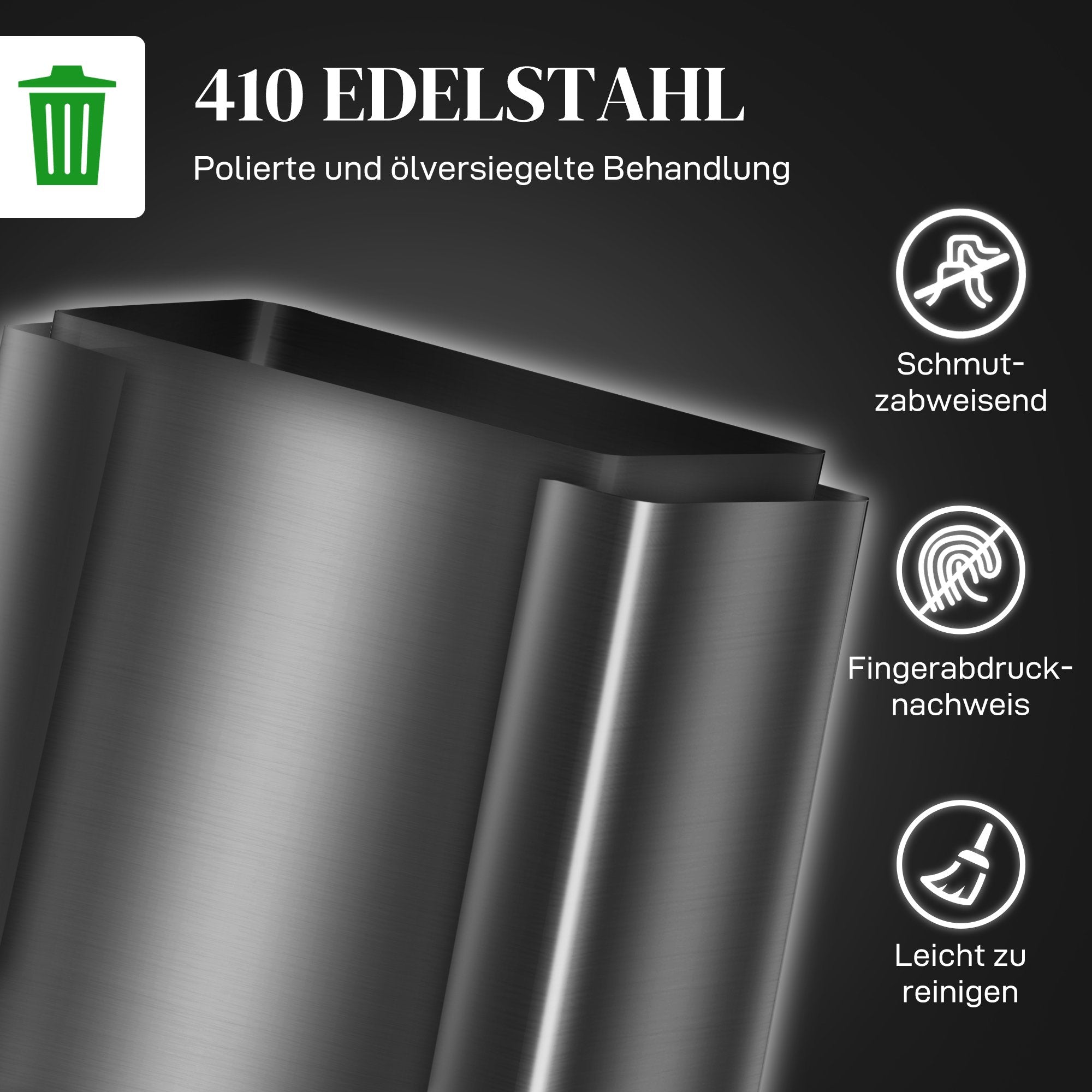 Kökssoptunna med dubbla fack, 60 liter rostfritt stål