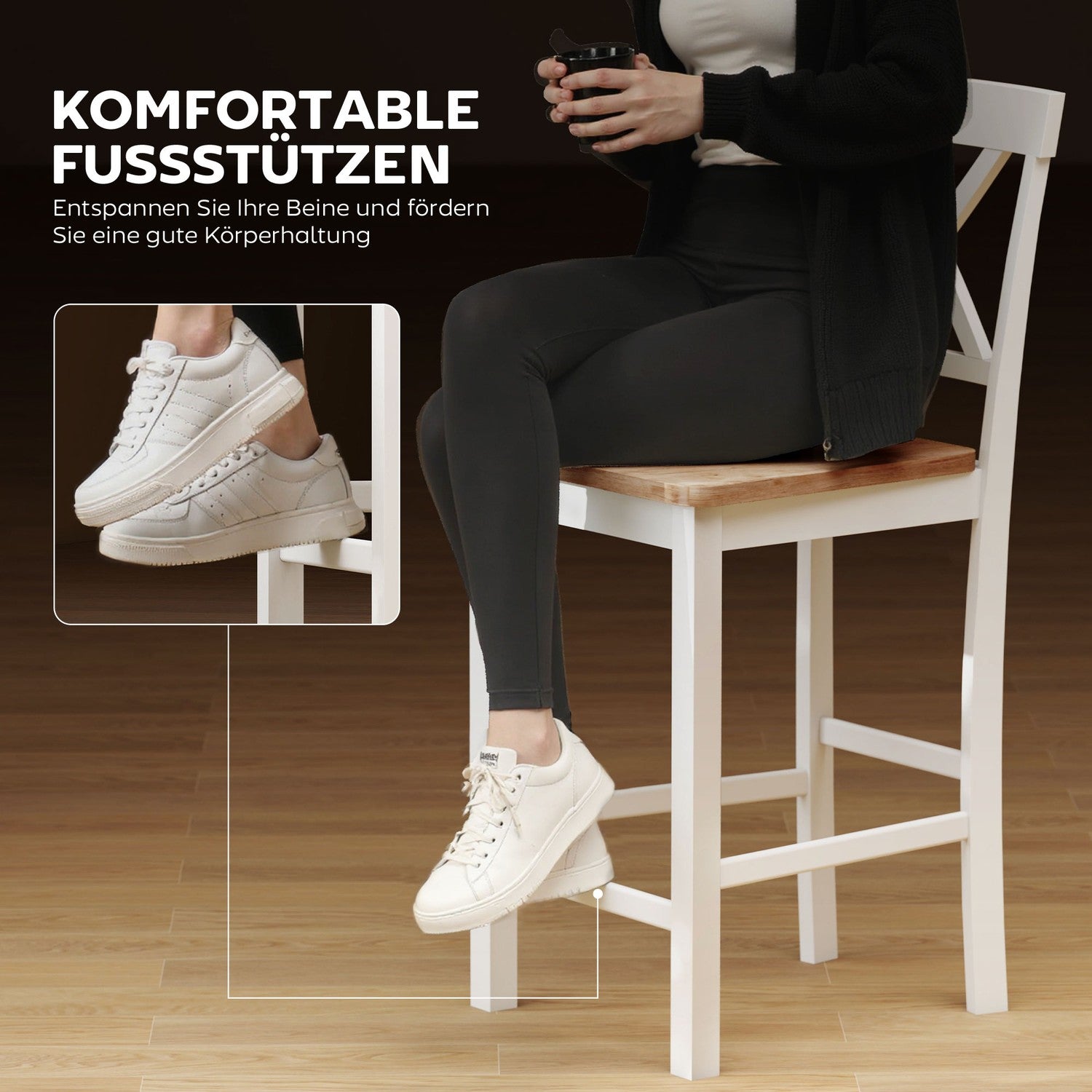 Köksstolar Set om 2, gummiträ, vit spindelrygg