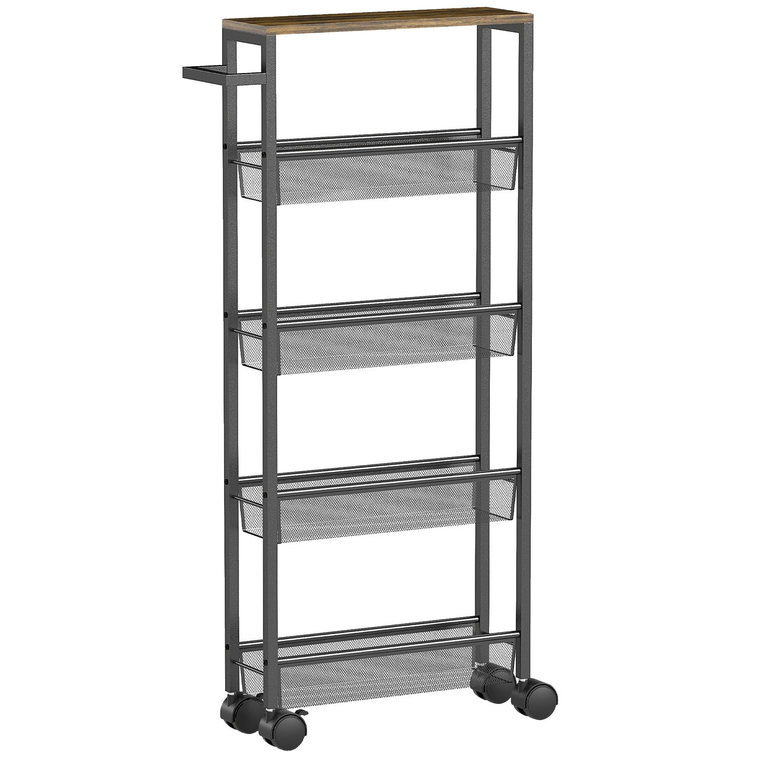 Köksvagn med 5 hyllor, rullvagn, svart, 47x13x96,5 cm