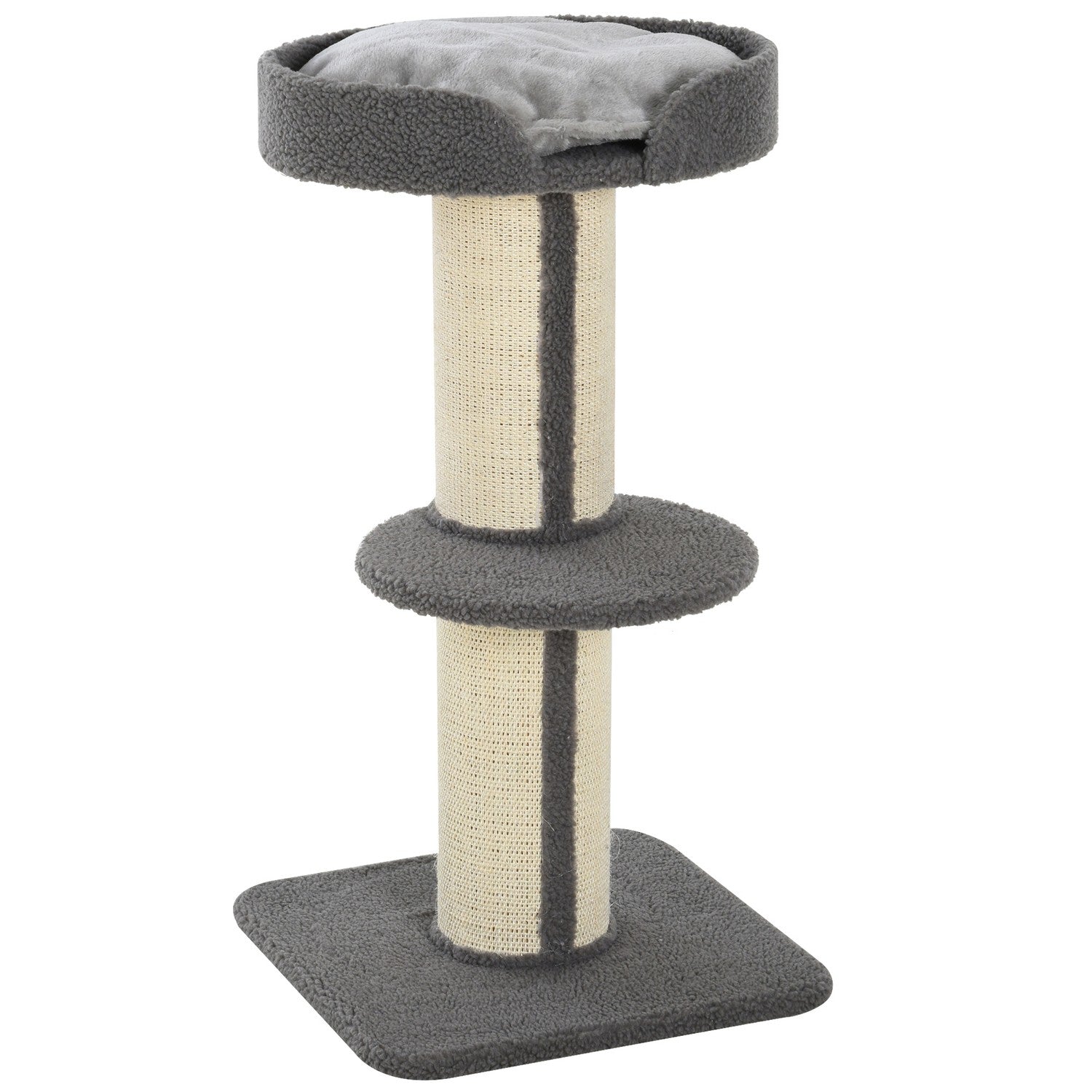 Kattskrapstolpe, 30 kg kapacitet, sisal, grå plattform