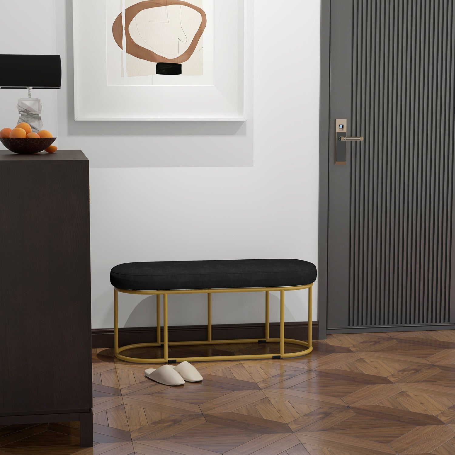 Klädd bänk i sammetslook, stål, kapacitet 200 kg, blå