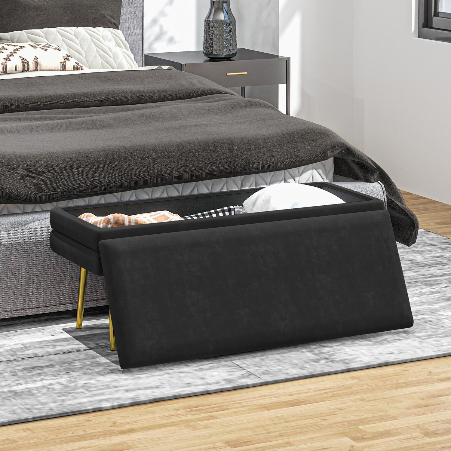 Klädd bänk med förvaringsutrymme, stål, 100 cm x 37,5 cm x 42 cm, svart