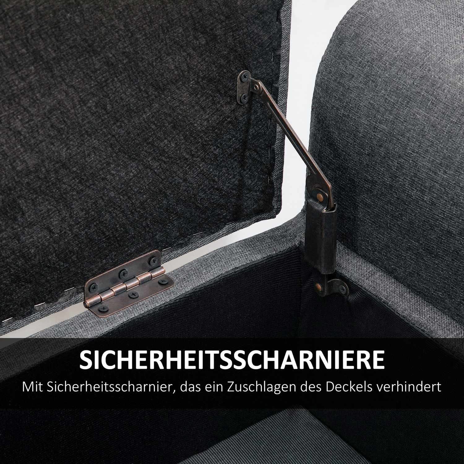 Klädd förvaringsbänk, 130 kg kapacitet, mörkgrå