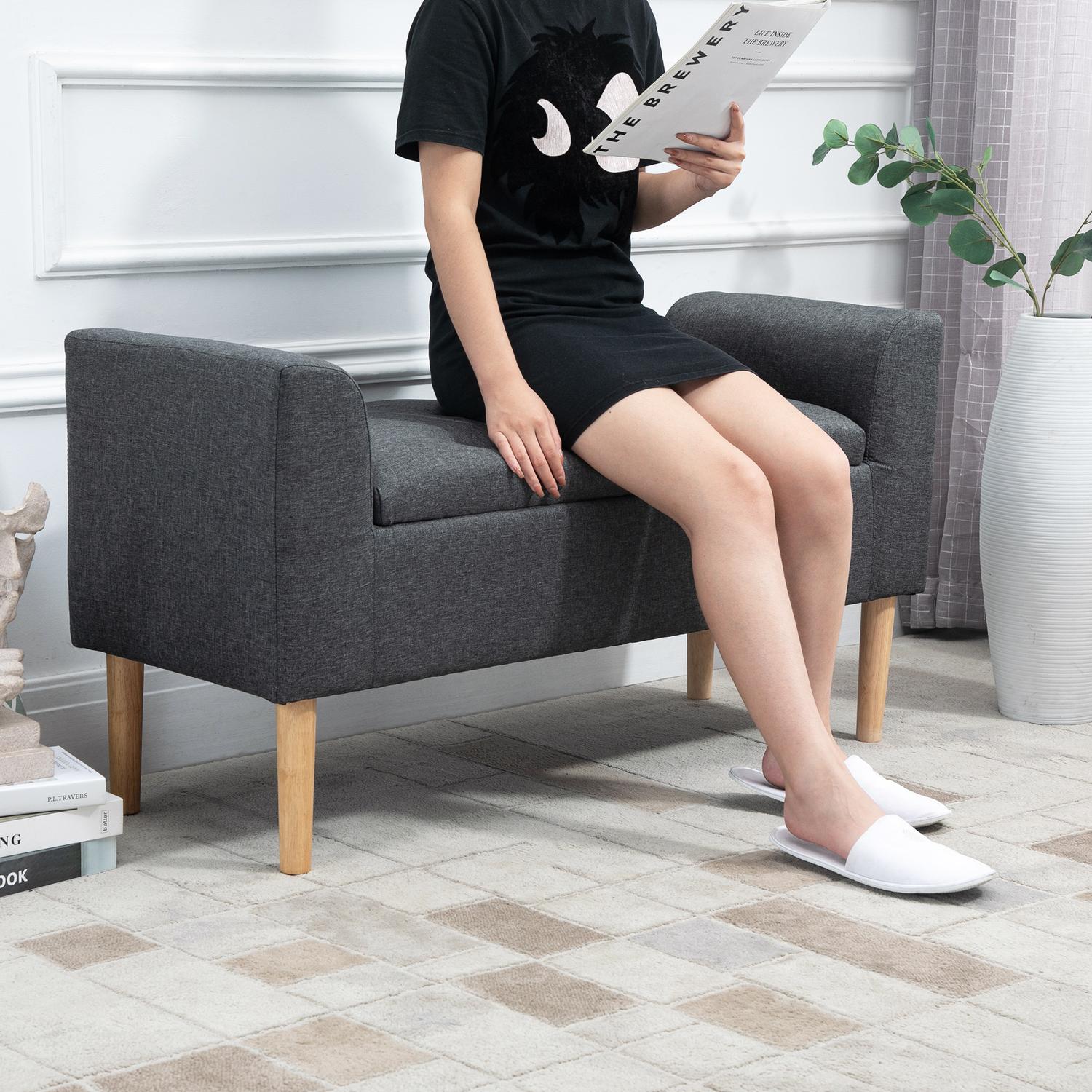 Klädd förvaringsbänk, 130 kg kapacitet, mörkgrå