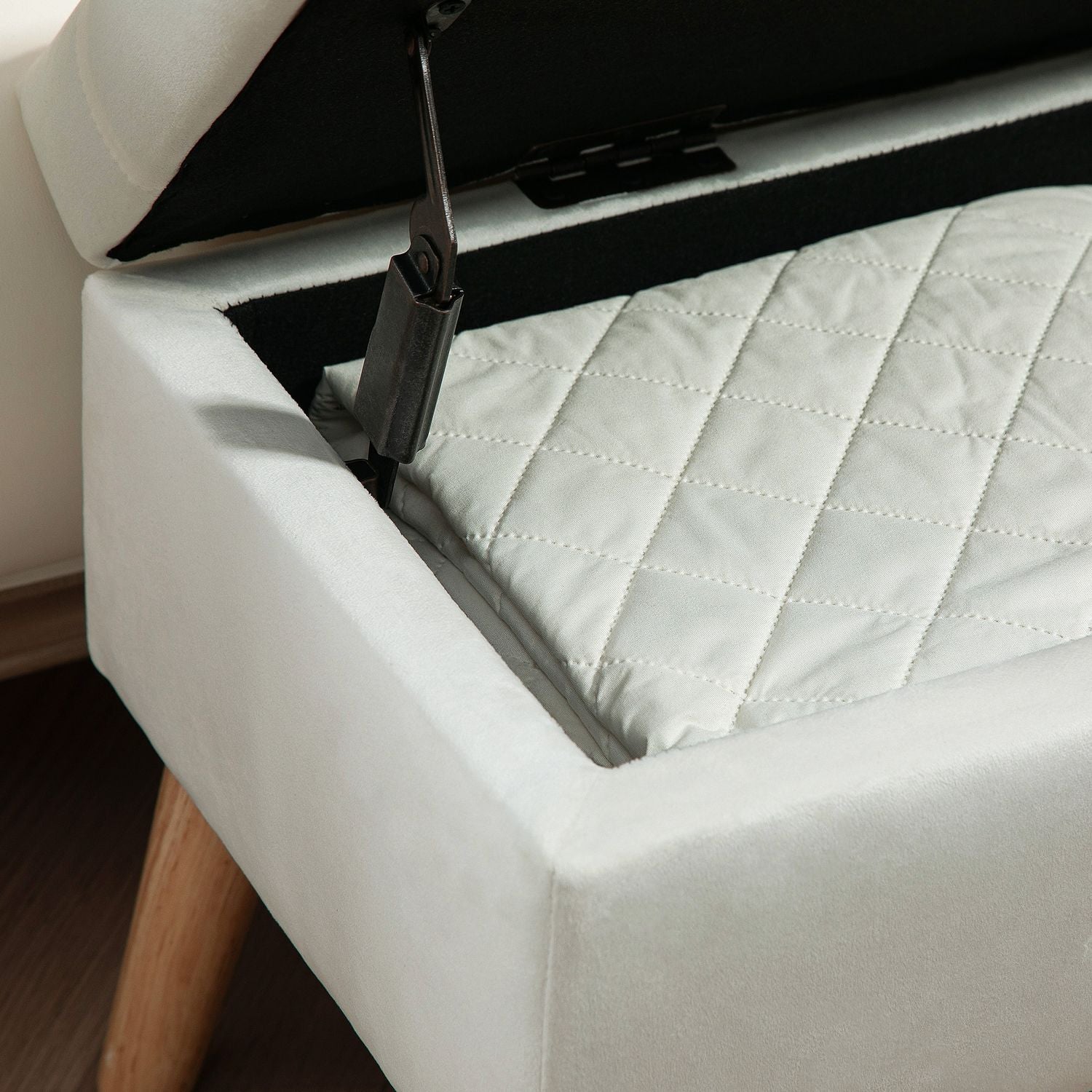 Klädd förvaringsbänk i sammetslook, 102x35x43 cm, Vit