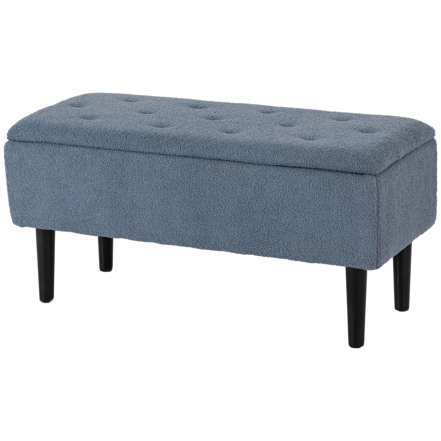Klädd förvaringsbänk med fällbart lock – Blå 95x38x45 cm