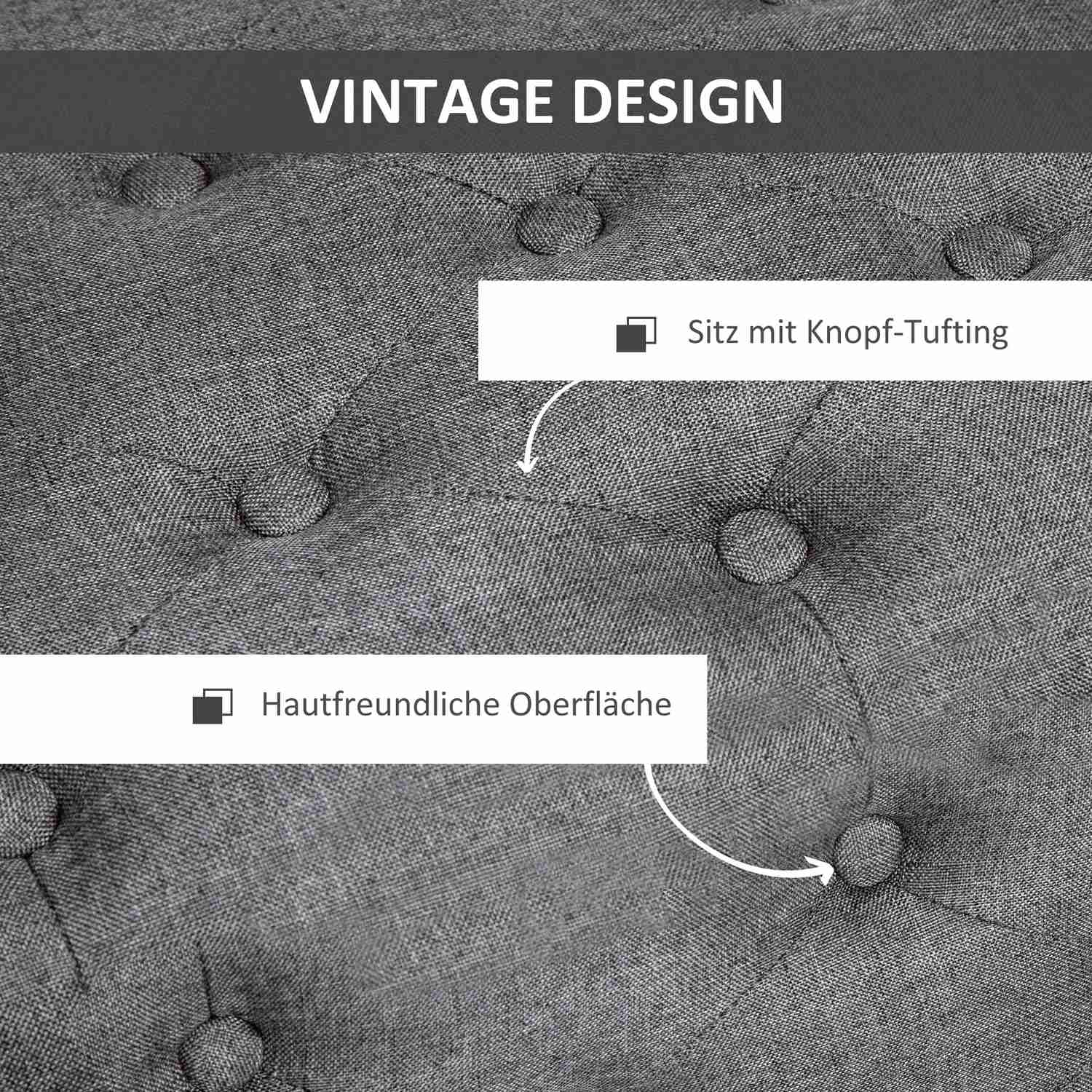 Klädd förvaringsbänk, mörkgrå linne, 100 x 40 x 44 cm