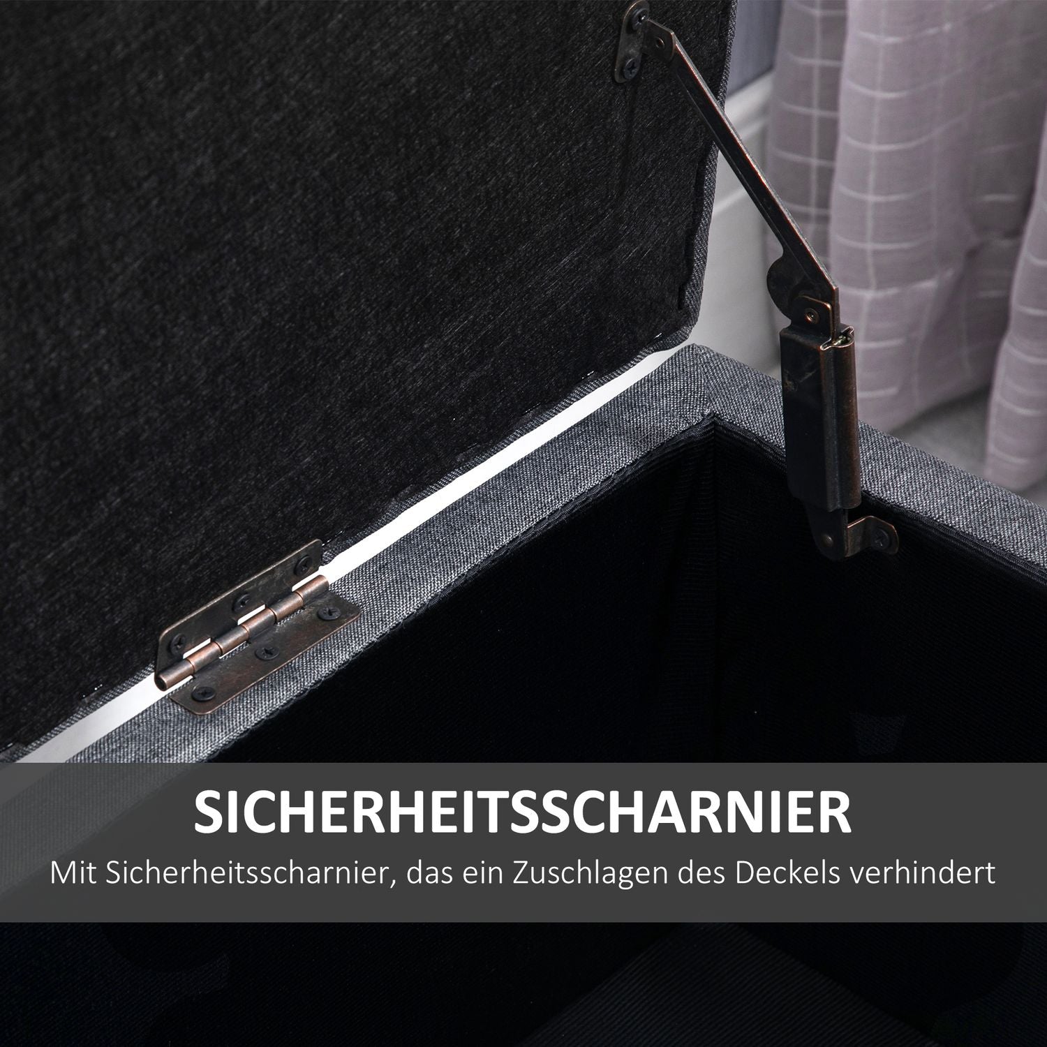 Klädd förvaringsbänk, mörkgrå linne, 100 x 40 x 44 cm