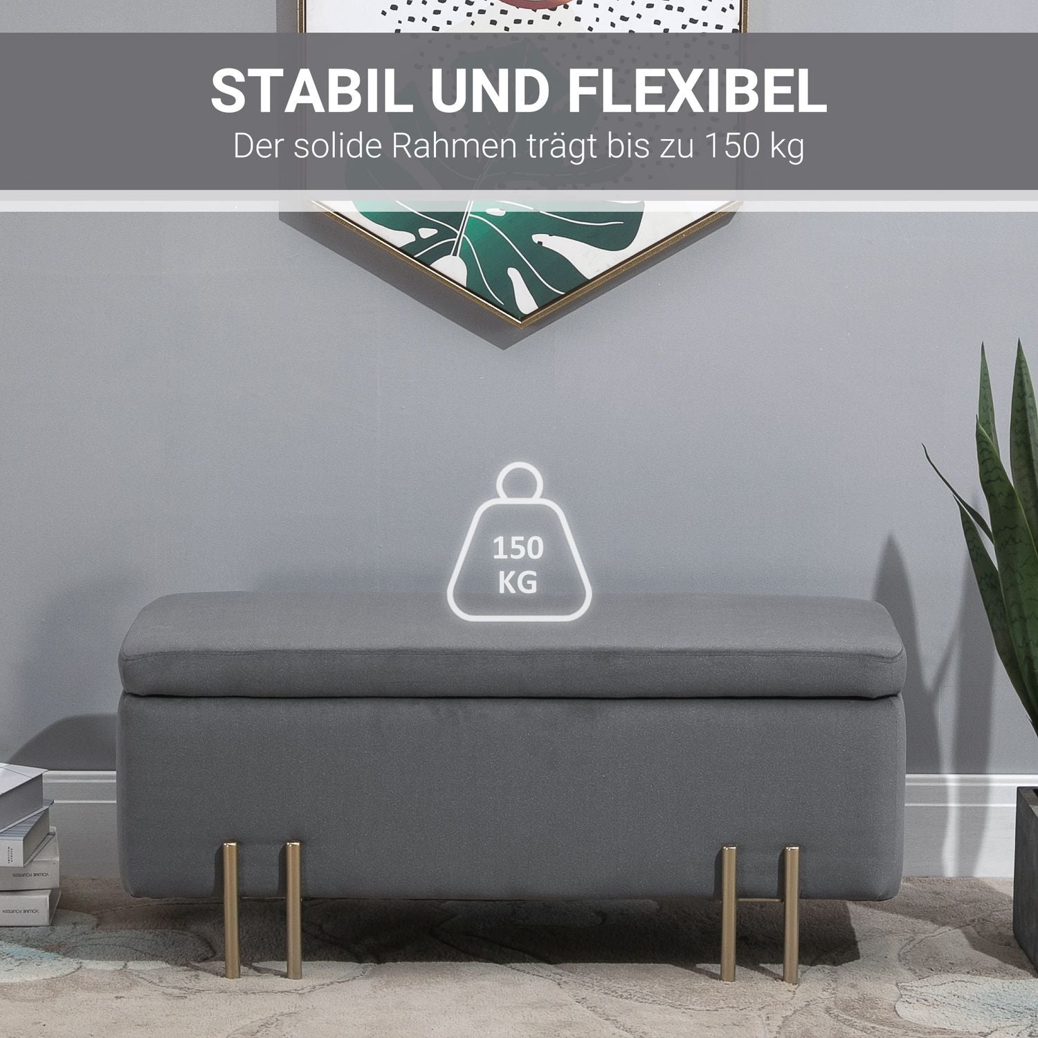 Klädd förvaringsbänk, mörkgrå tyg, 100x40x42 cm