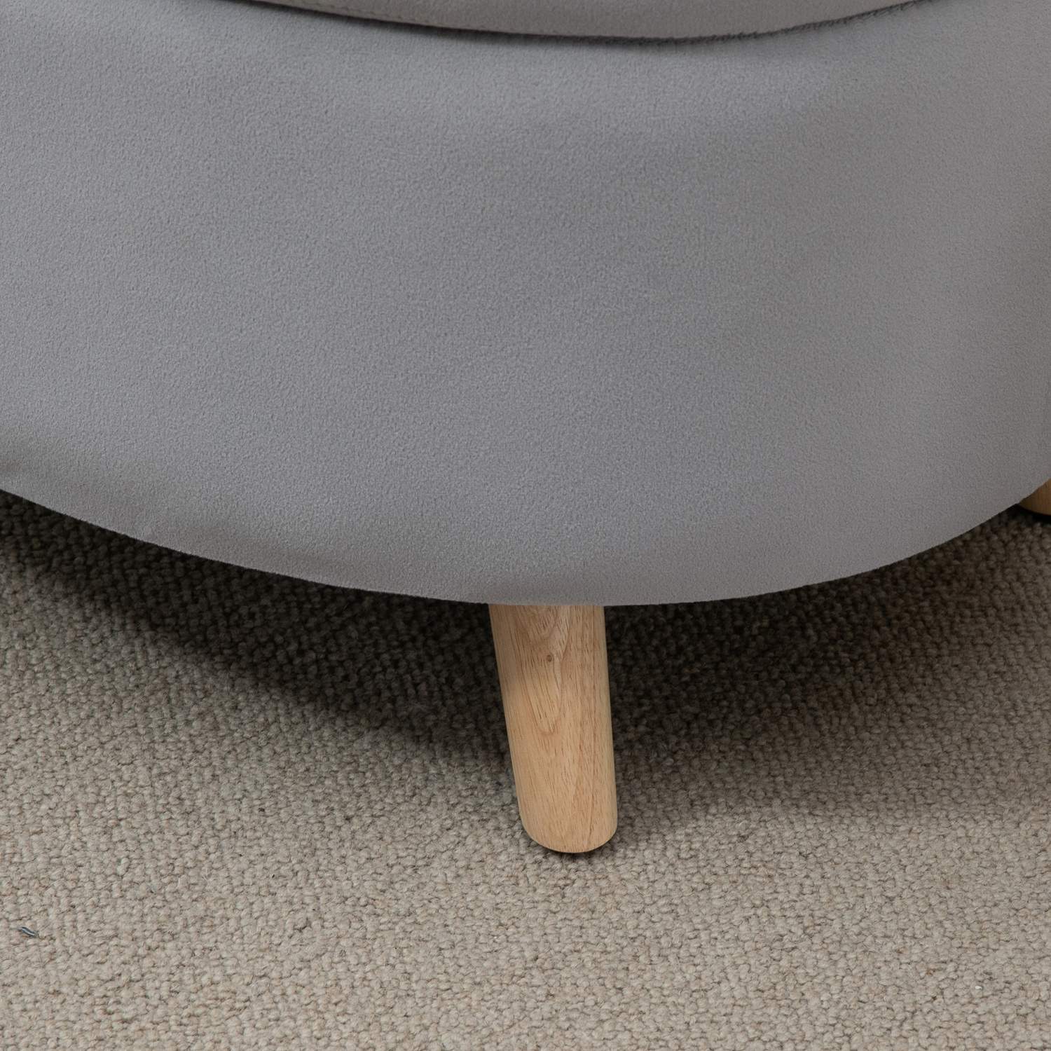 Klädd förvaringsbänk, oval form, ljusgrå